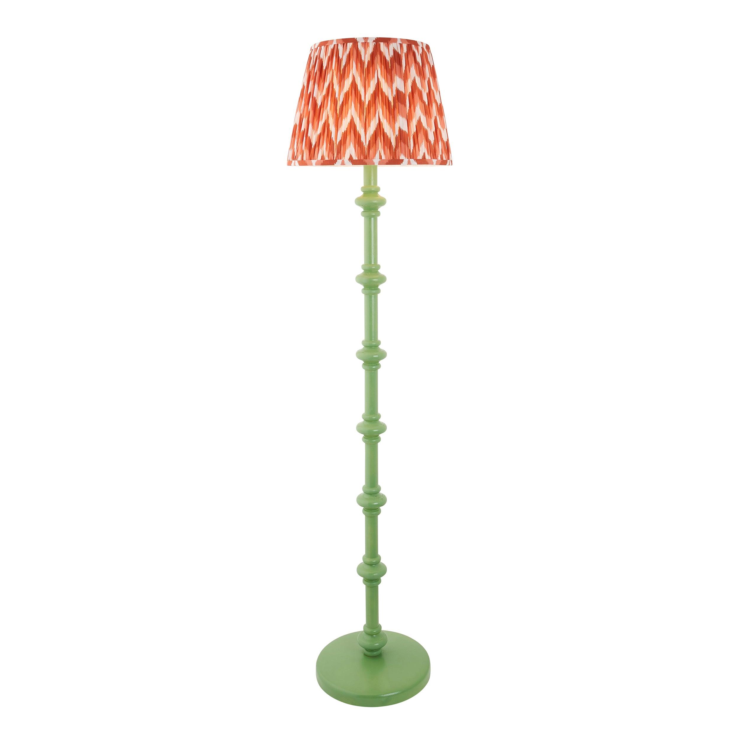 Carnaby Green Wooden Floor Lamp & Zigzag 40cm Apricot Orange Shade