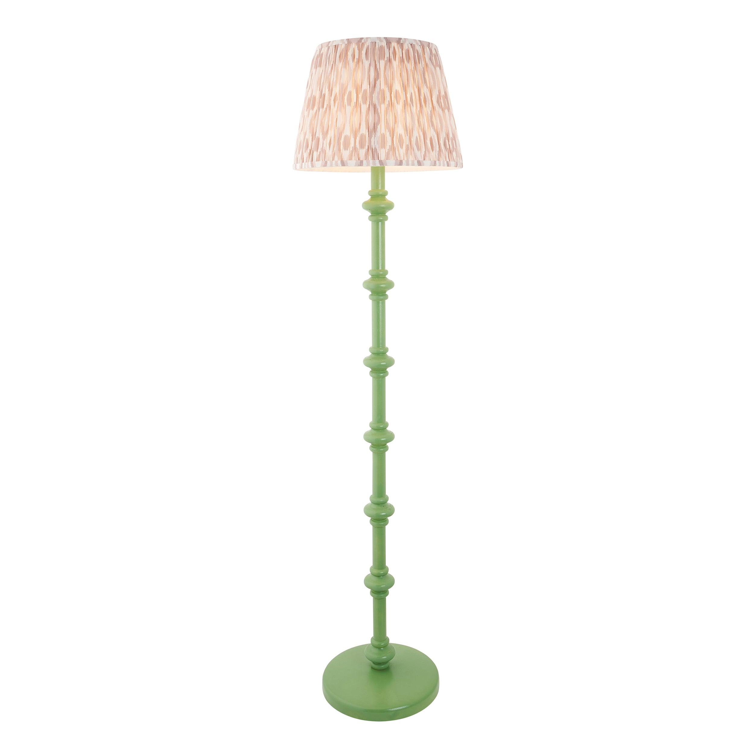 Carnaby Green Wooden Floor Lamp & Ikat 40cm Neutral Shade