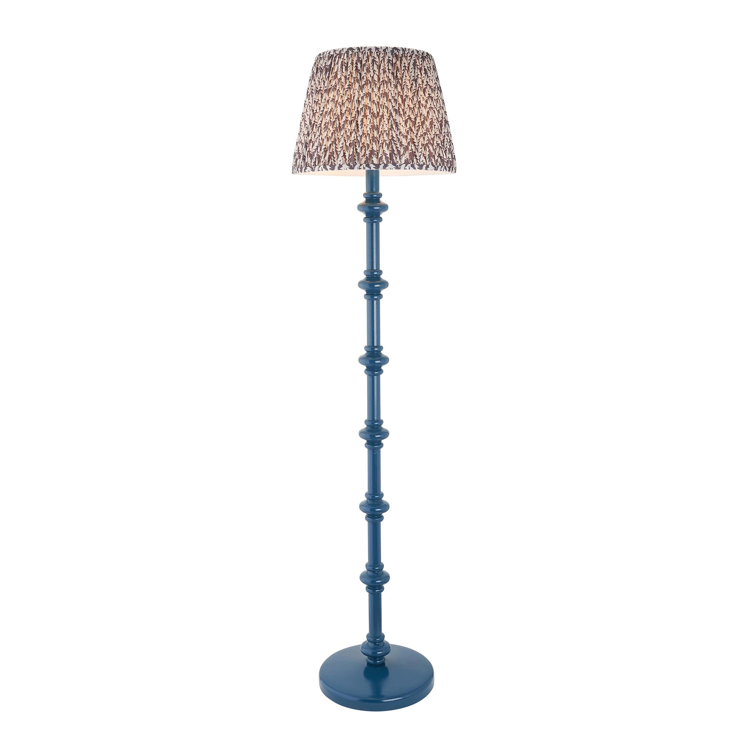 Carnaby Blue Wooden Floor Lamp & Leaf 40cm Pearl Grey Shade