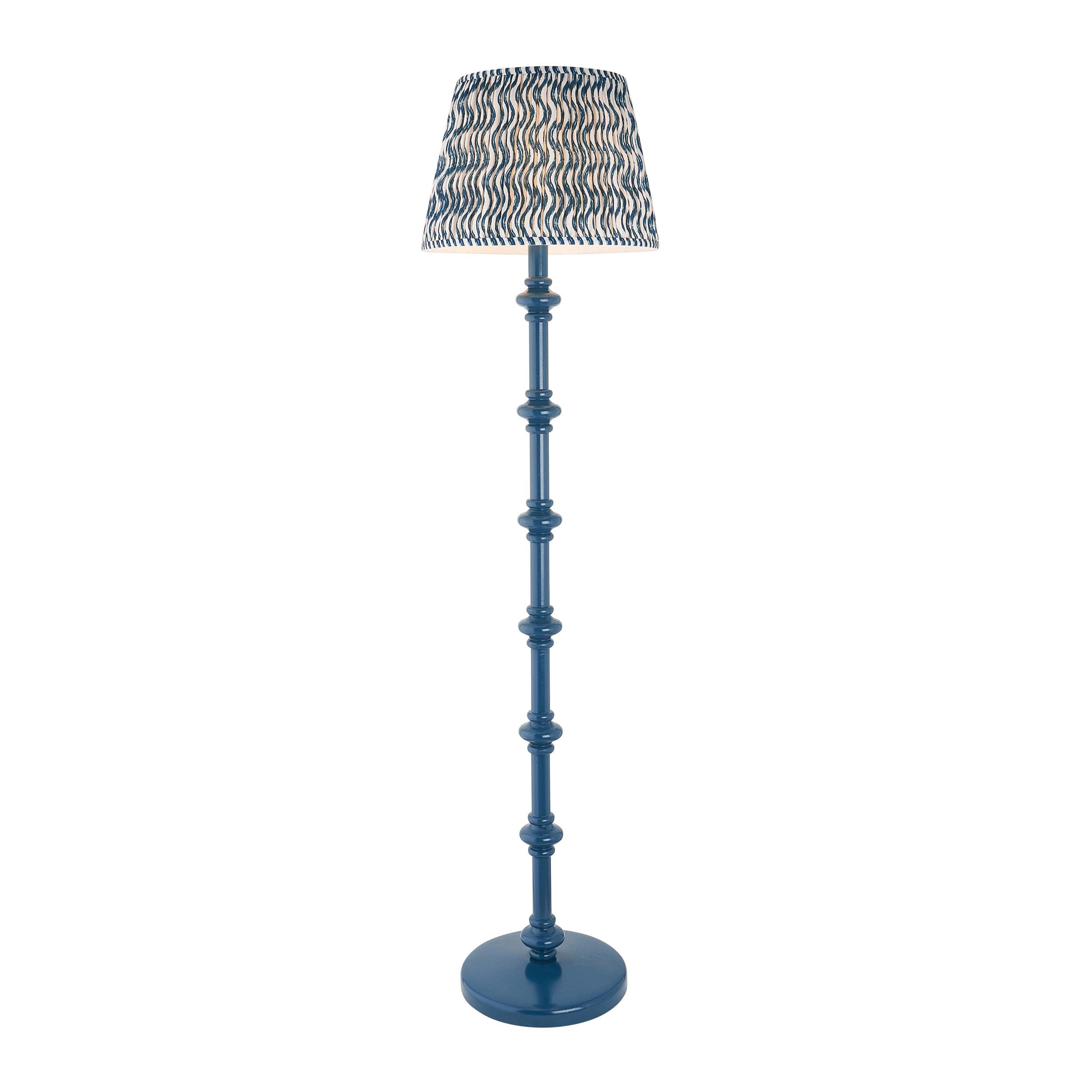 Carnaby Blue Wooden Floor Lamp & Ripple 40cm Marlin Blue Shade