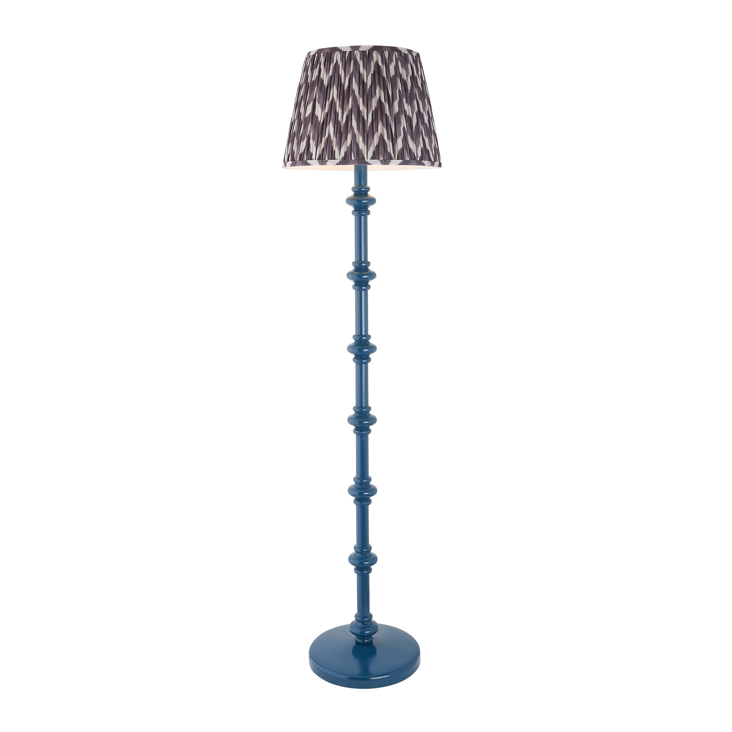 Carnaby Blue Wooden Floor Lamp & Zigzag 40cm Pearl Grey Shade