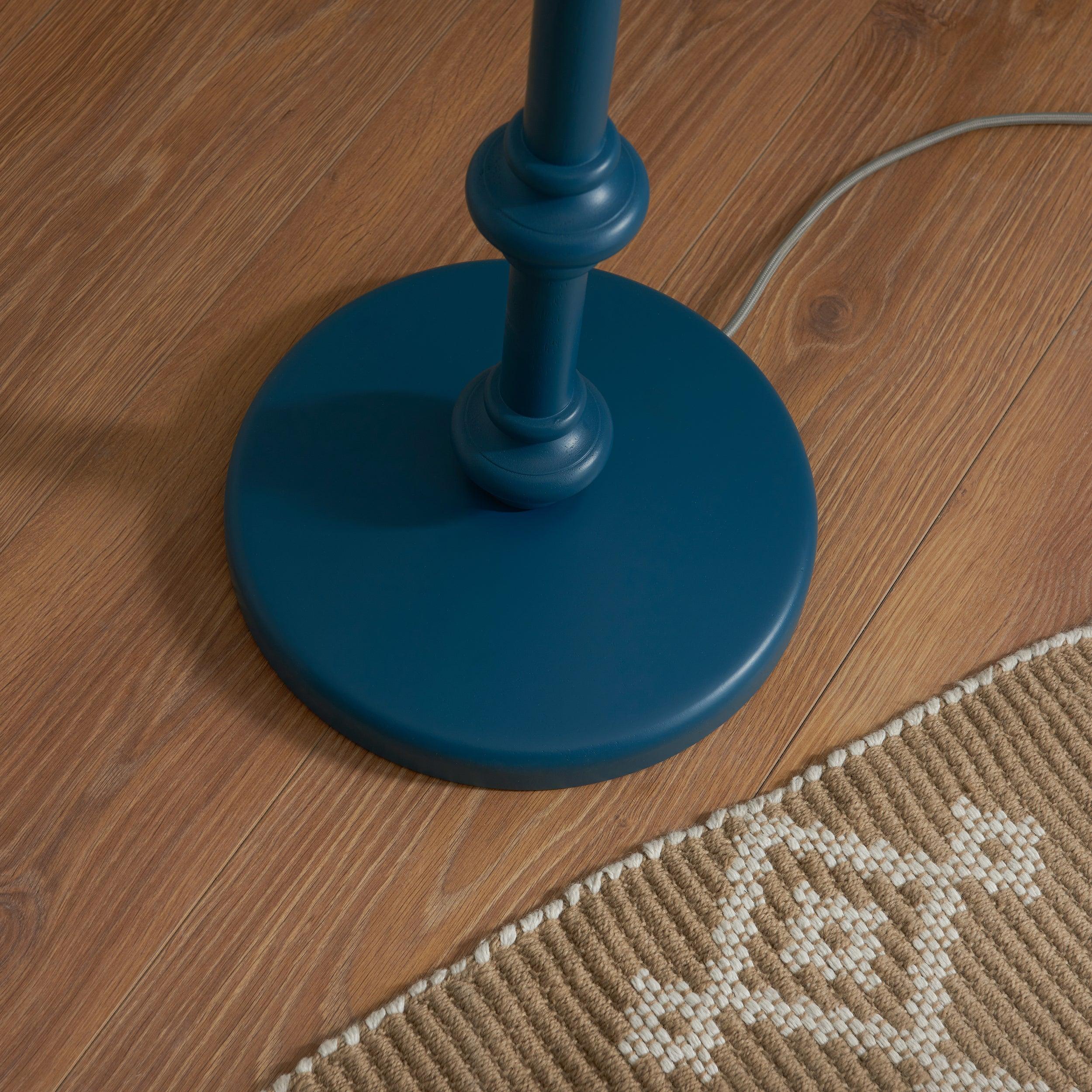 Carnaby Blue Wooden Floor Lamp & Zigzag 40cm Pearl Grey Shade