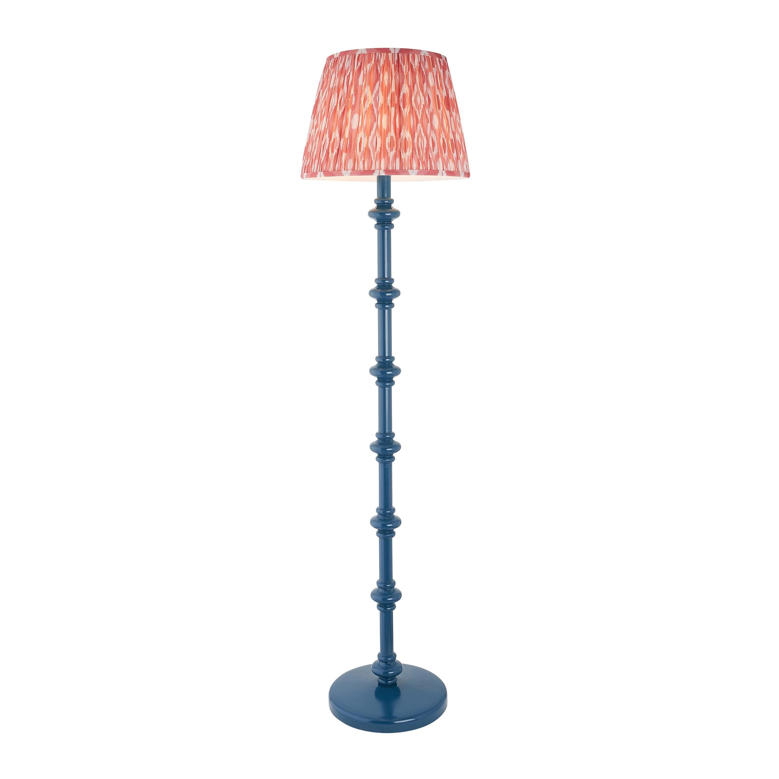 Carnaby Blue Wooden Floor Lamp & Ikat 40cm Coral Pink Shade