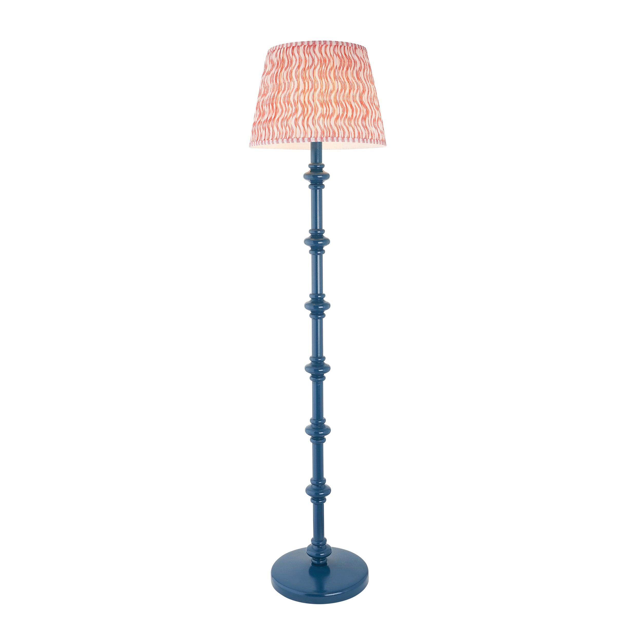 Carnaby Blue Wooden Floor Lamp & Ripple 40cm Coral Pink Shade