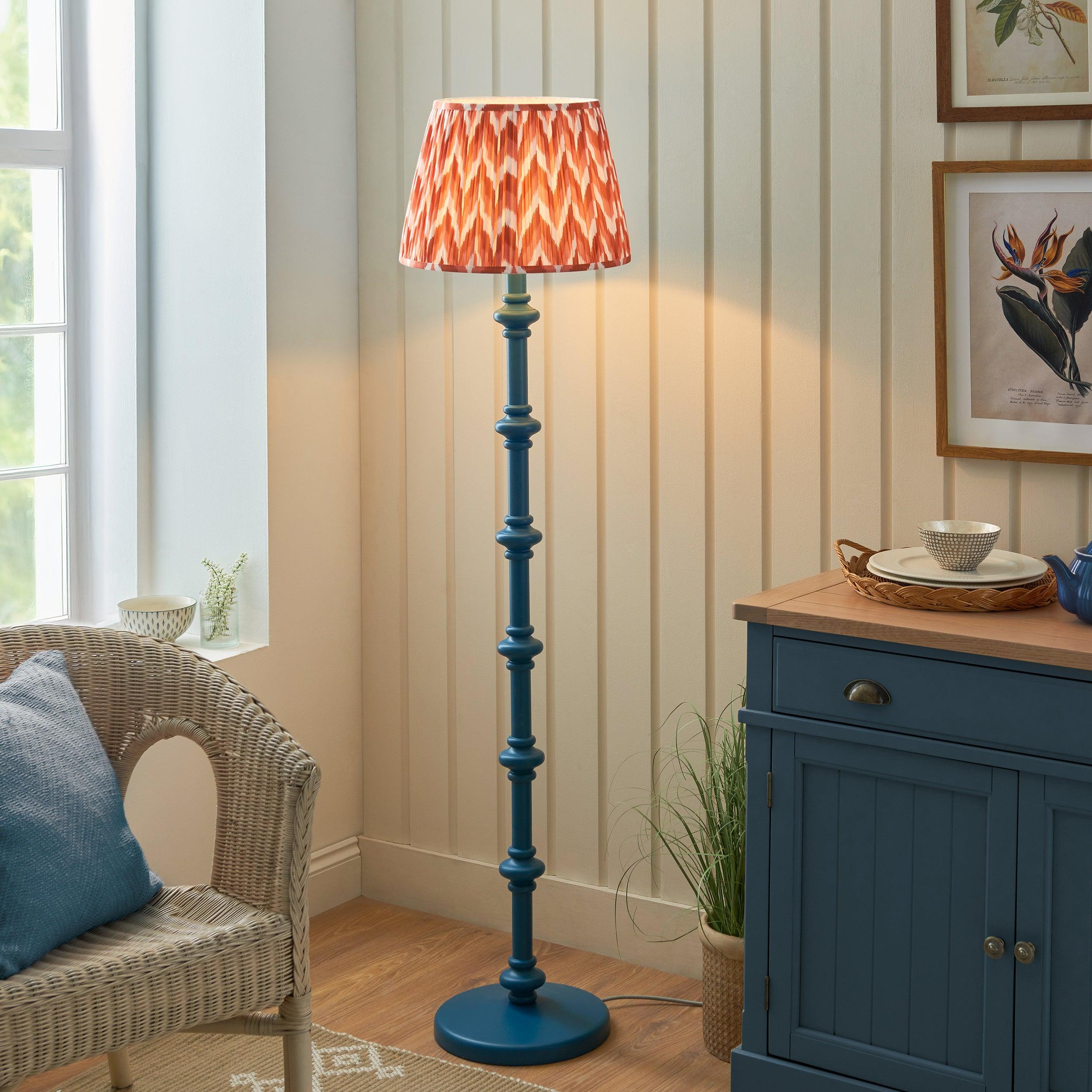 Carnaby Blue Wooden Floor Lamp & Zigzag 40cm Apricot Orange Shade