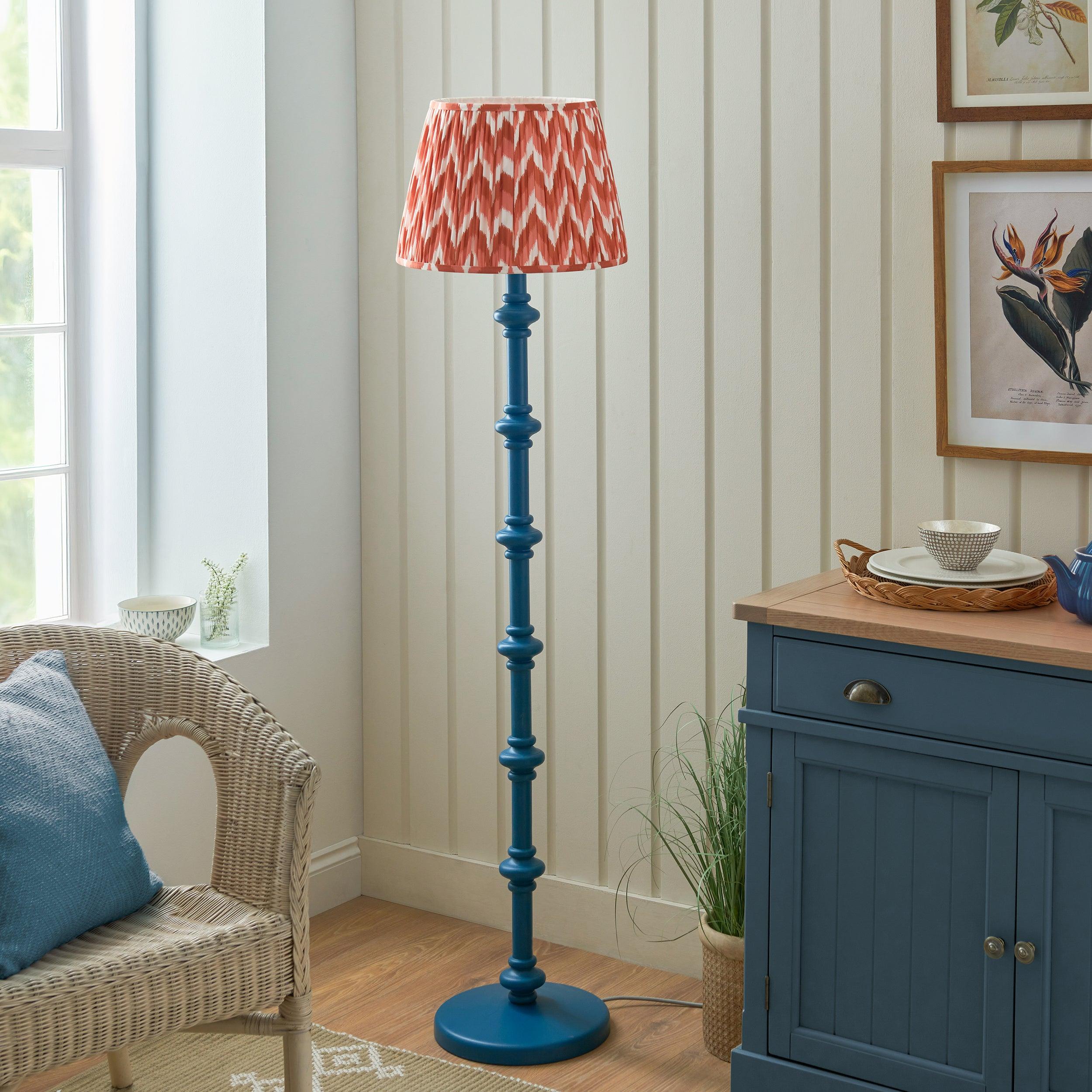 Carnaby Blue Wooden Floor Lamp & Zigzag 40cm Apricot Orange Shade