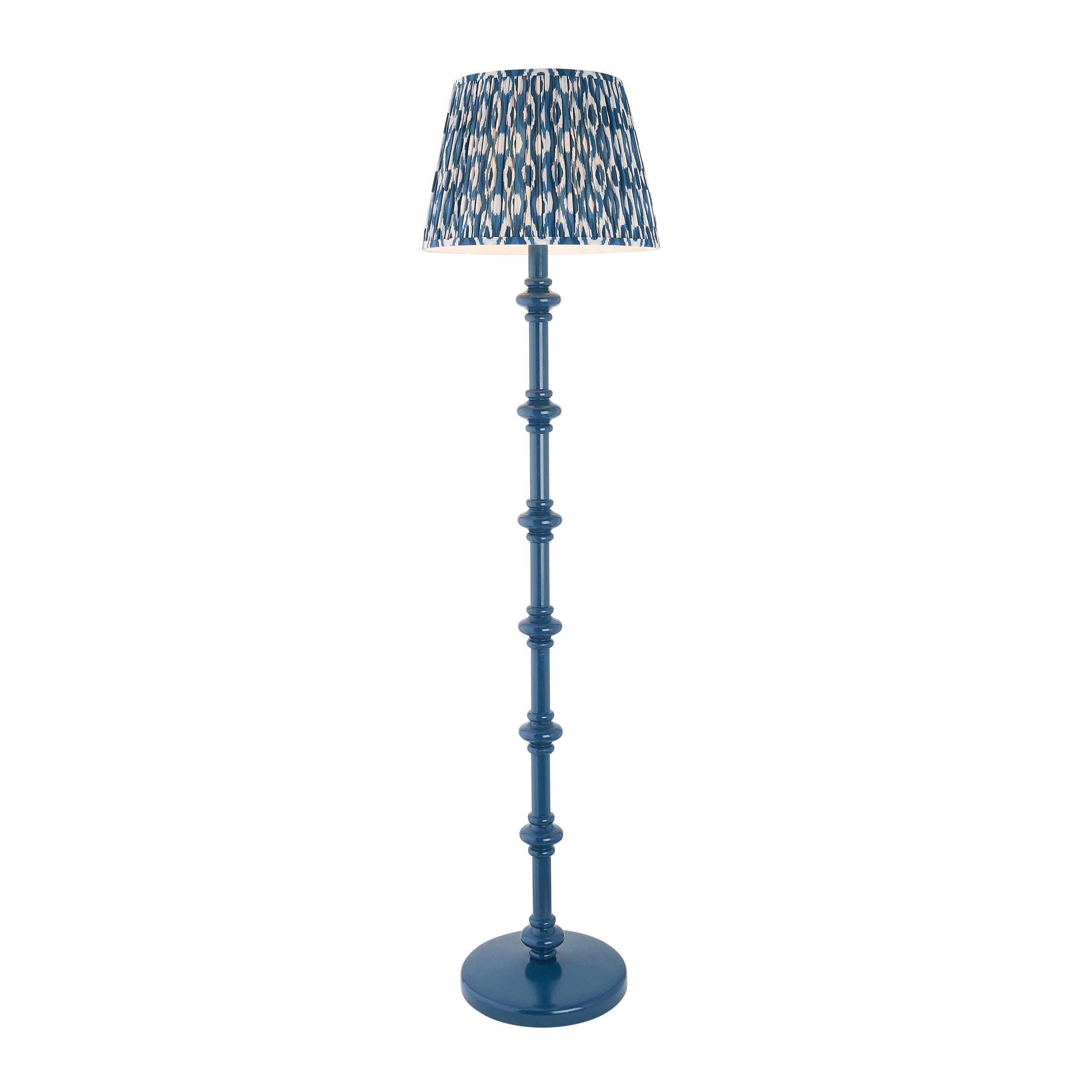 Carnaby Blue Wooden Floor Lamp & Ikat 40cm Marlin Blue Shade