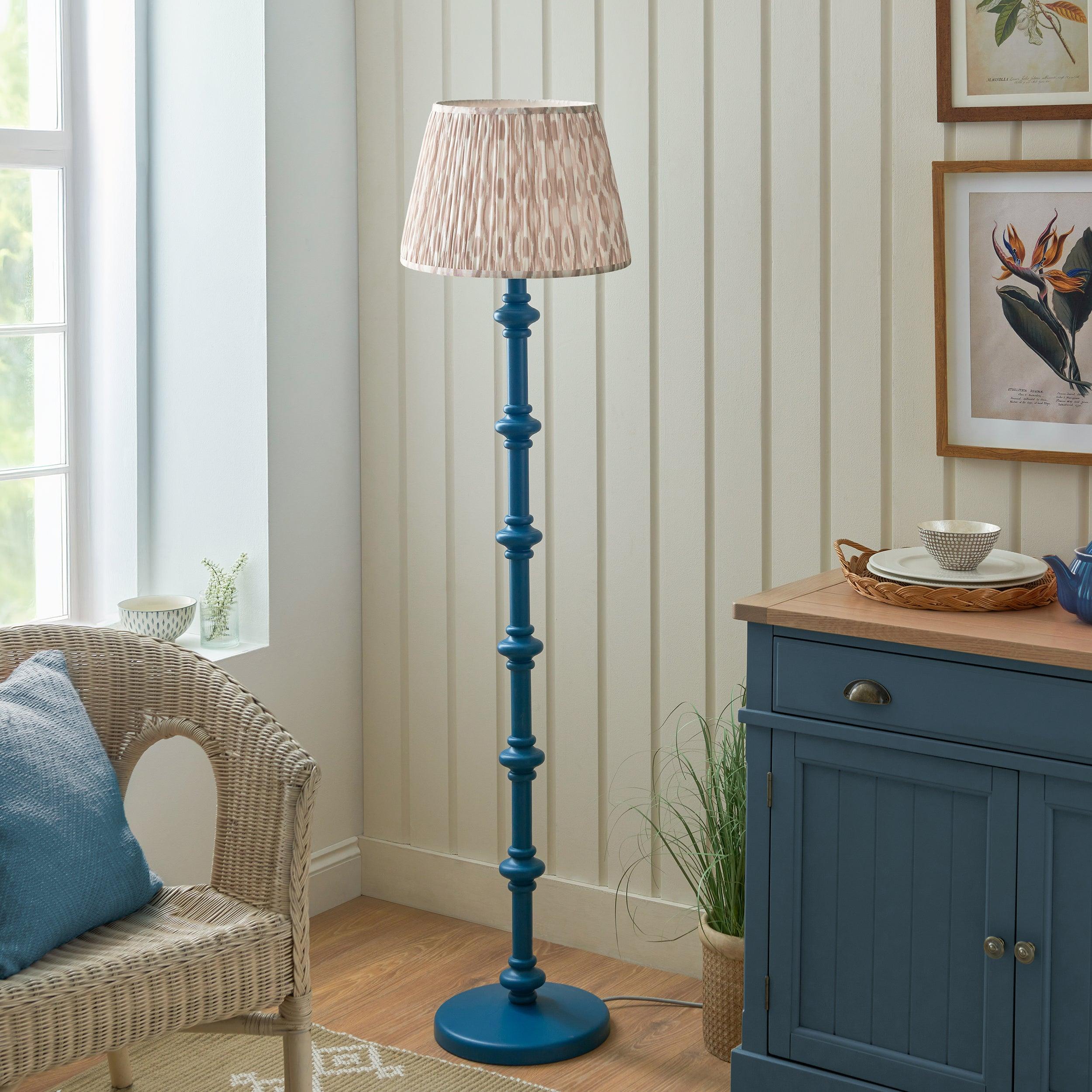 Carnaby Blue Wooden Floor Lamp & Ikat 40cm Neutral Shade