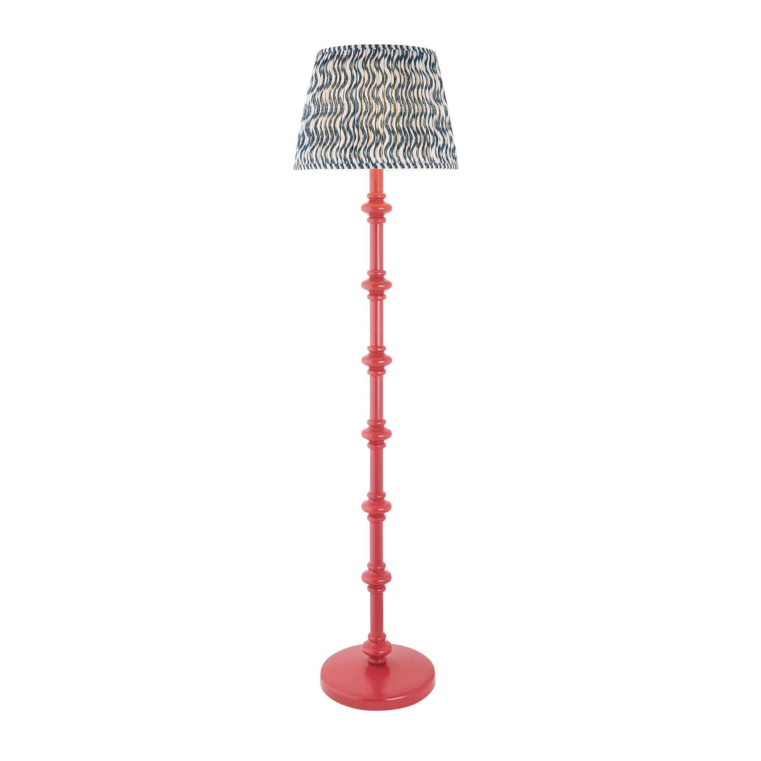 Carnaby Pink Wooden Floor Lamp & Ripple 40cm Marlin Blue Shade