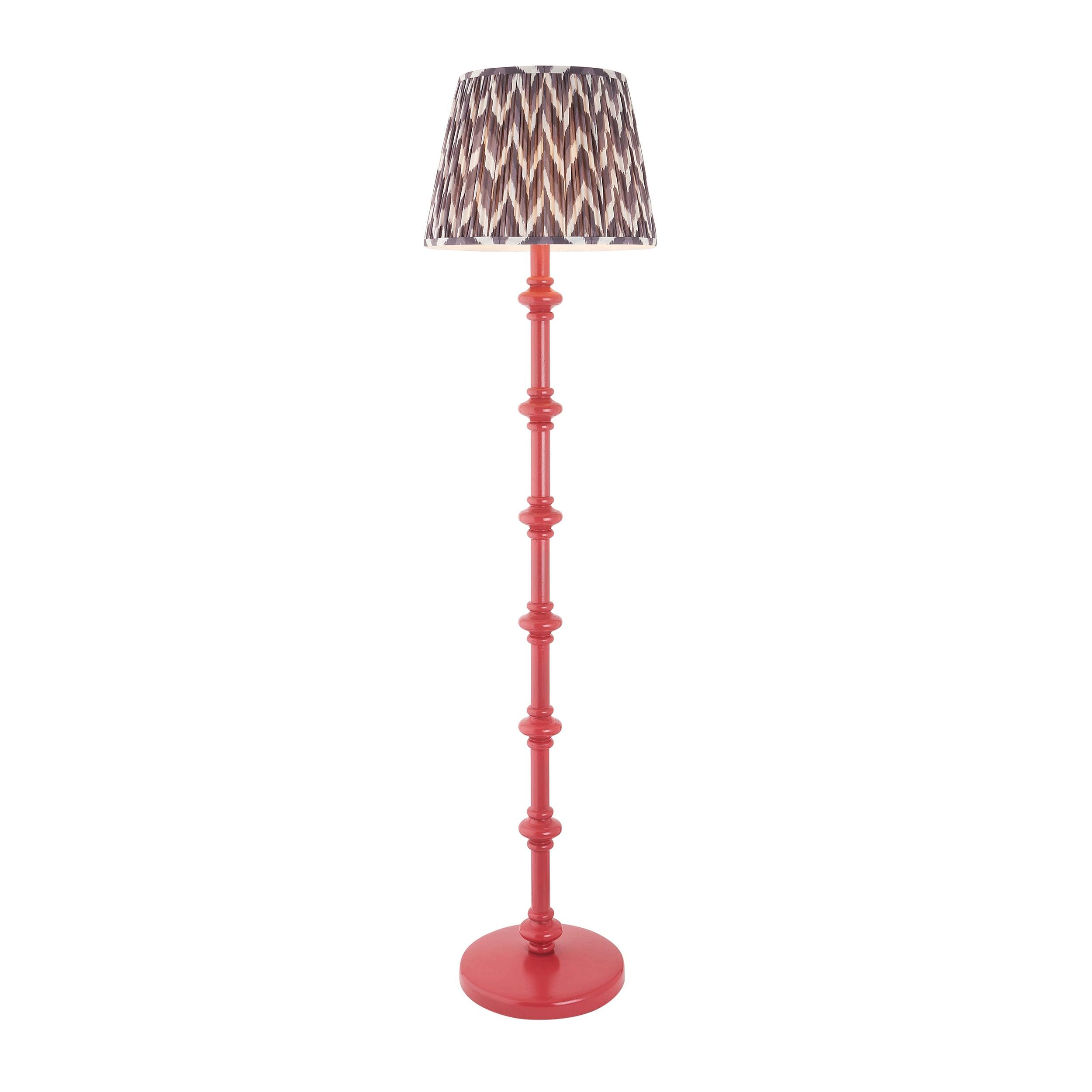 Carnaby Pink Wooden Floor Lamp & Zigzag 40cm Pearl Grey Shade