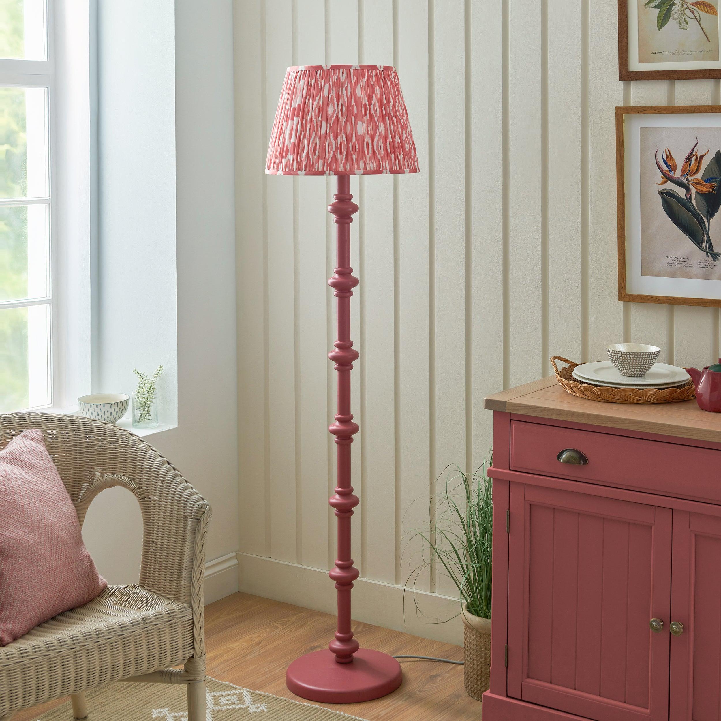 Carnaby Pink Wooden Floor Lamp & Ikat 40cm Coral Pink Shade