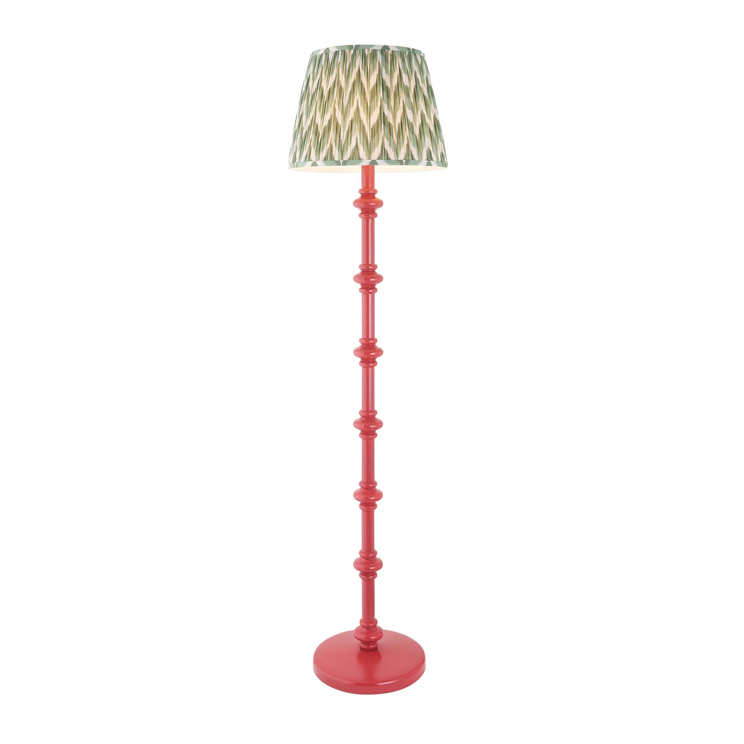 Carnaby Pink Wooden Floor Lamp & Zigzag 40cm Cotswold Green Shade