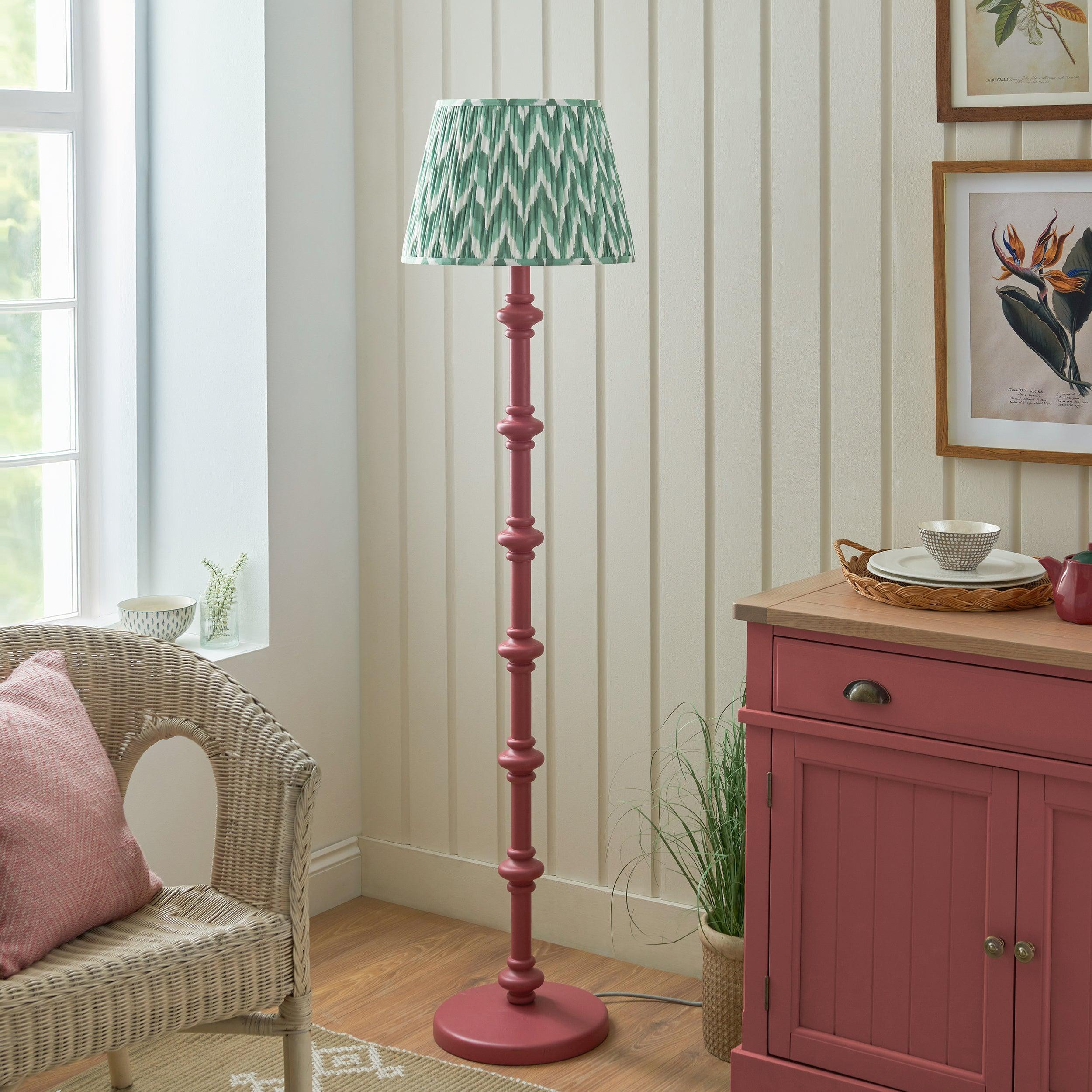 Carnaby Pink Wooden Floor Lamp & Zigzag 40cm Cotswold Green Shade