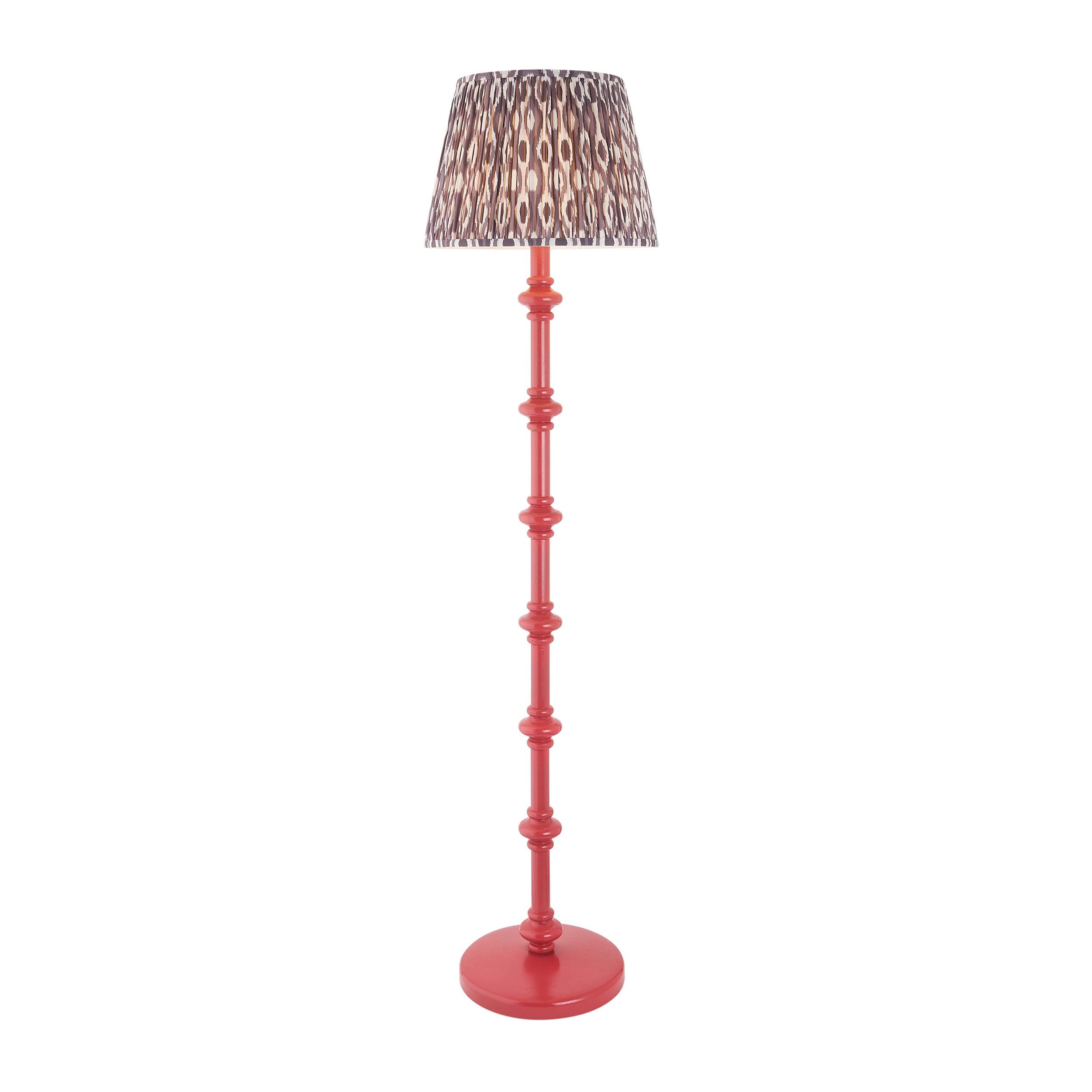 Carnaby Pink Wooden Floor Lamp & Ikat 40cm Pearl Grey Shade