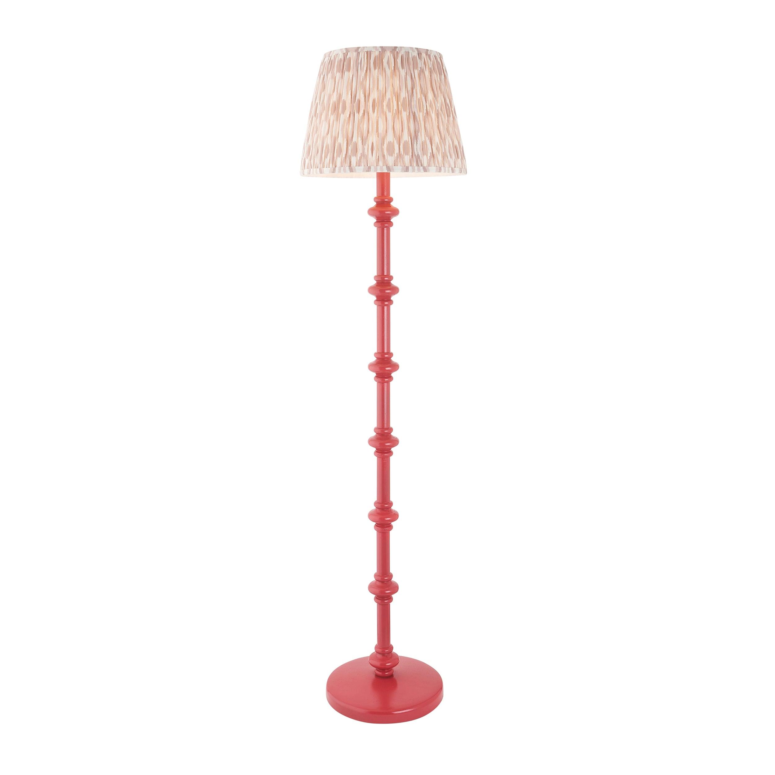 Carnaby Pink Wooden Floor Lamp & Ikat 40cm Neutral Shade