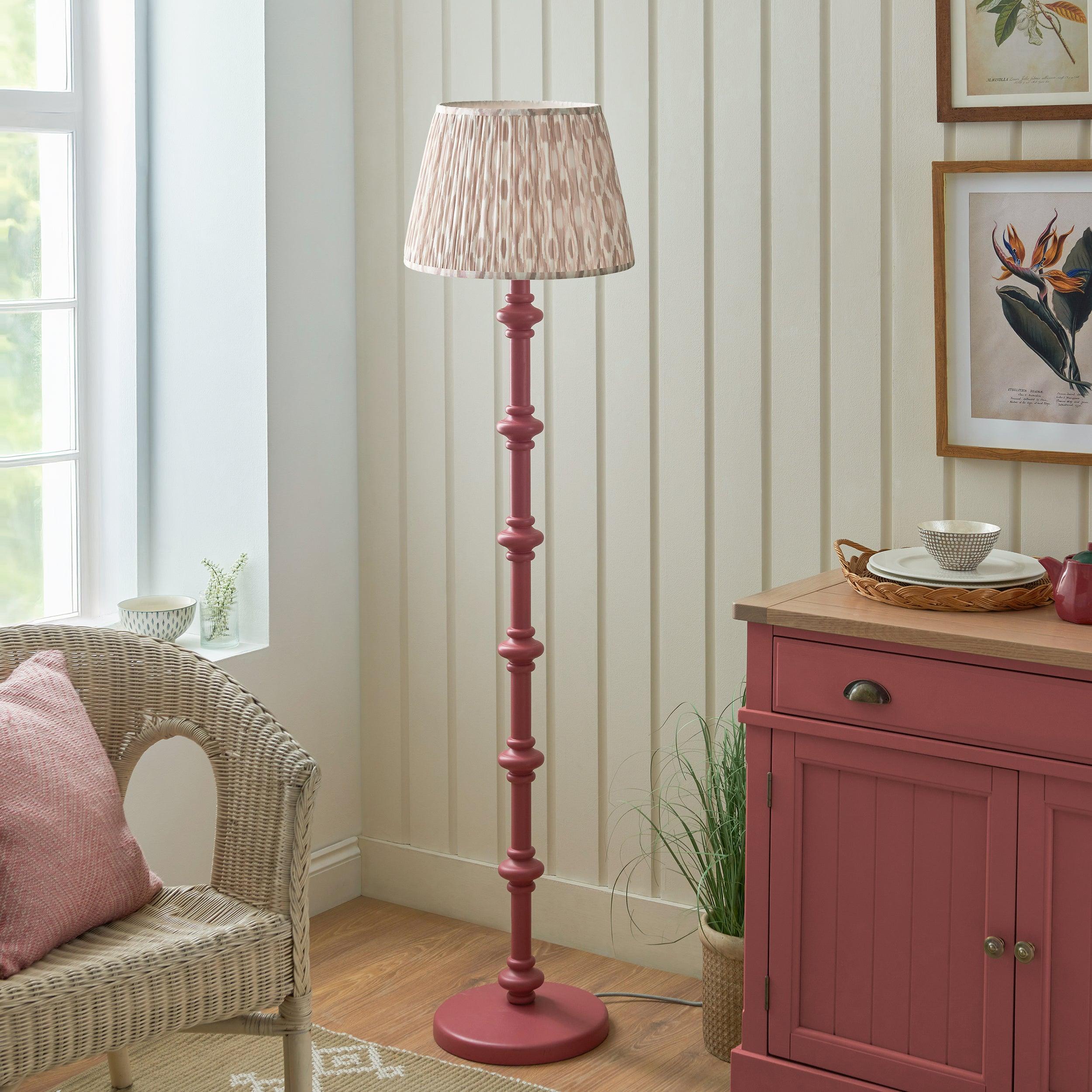 Carnaby Pink Wooden Floor Lamp & Ikat 40cm Neutral Shade