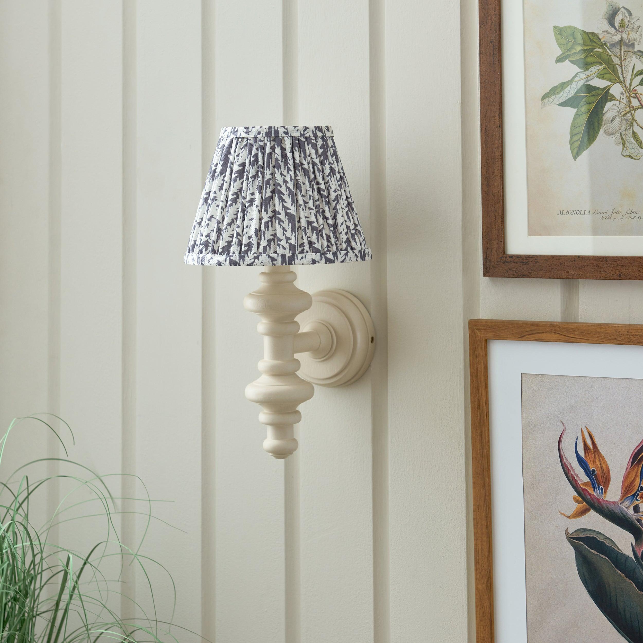 Carnaby White Wall Light & Leaf 20cm Pearl Grey Shade