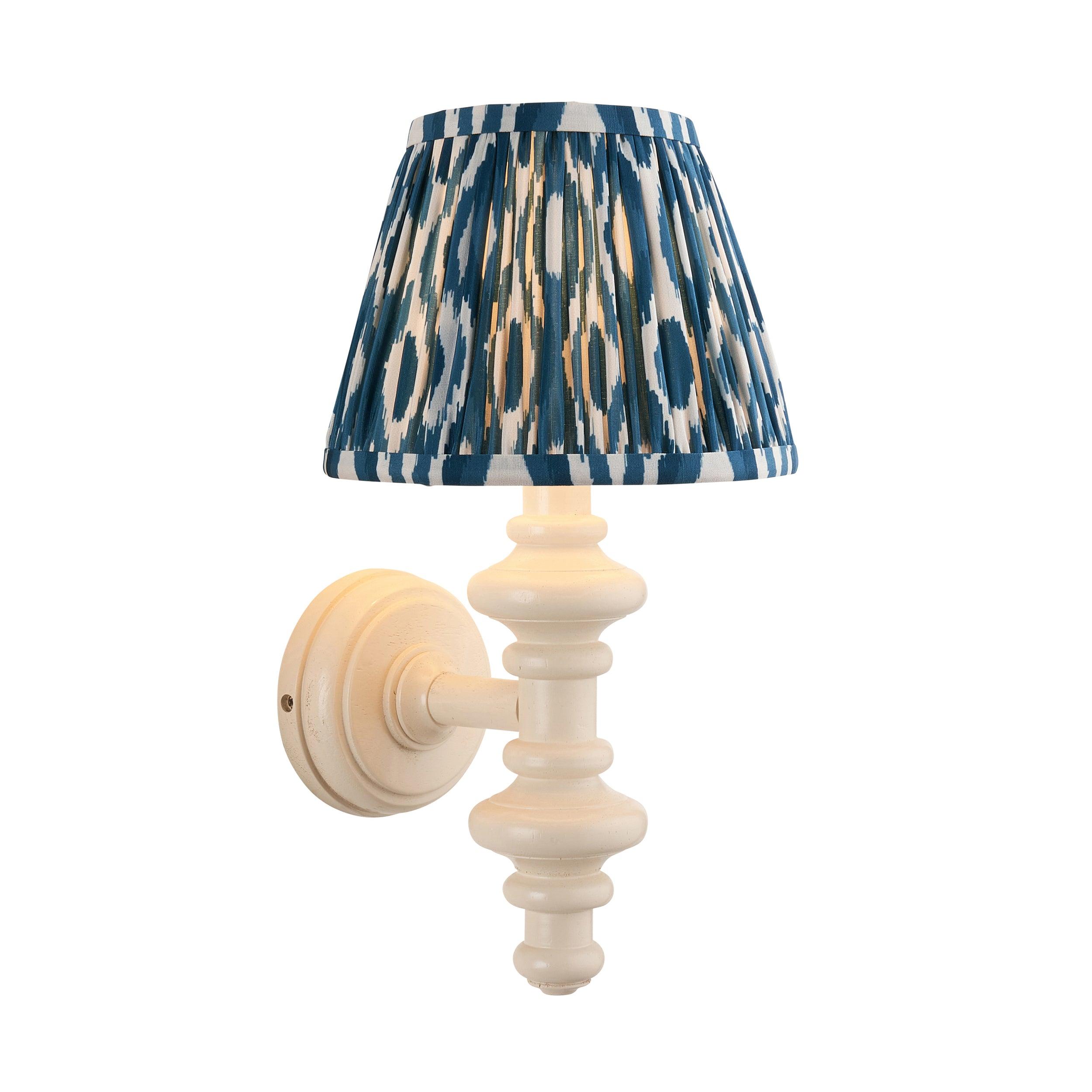Carnaby White Wall Light & Ikat 20cm Marlin Blue Shade