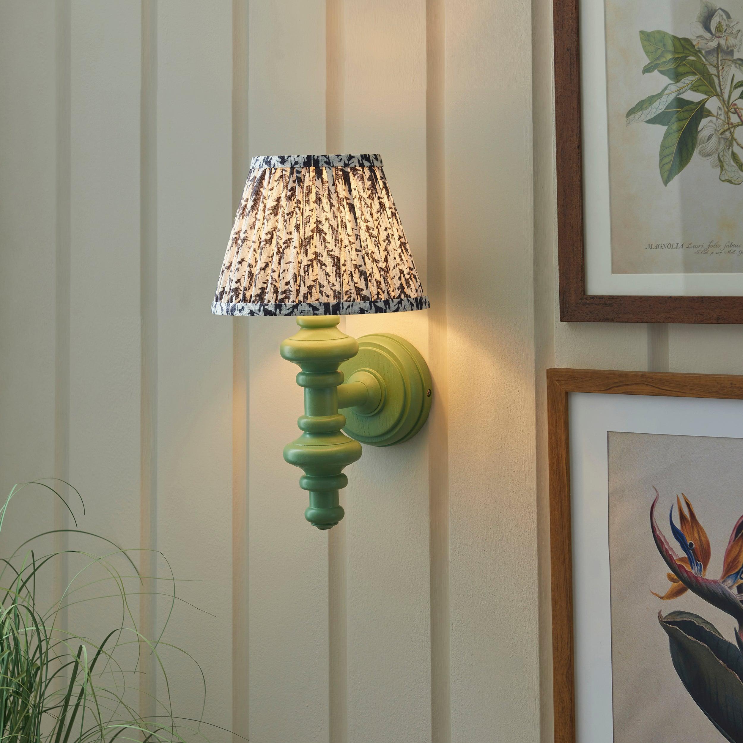 Carnaby Green Wall Light & Leaf 20cm Pearl Grey Shade