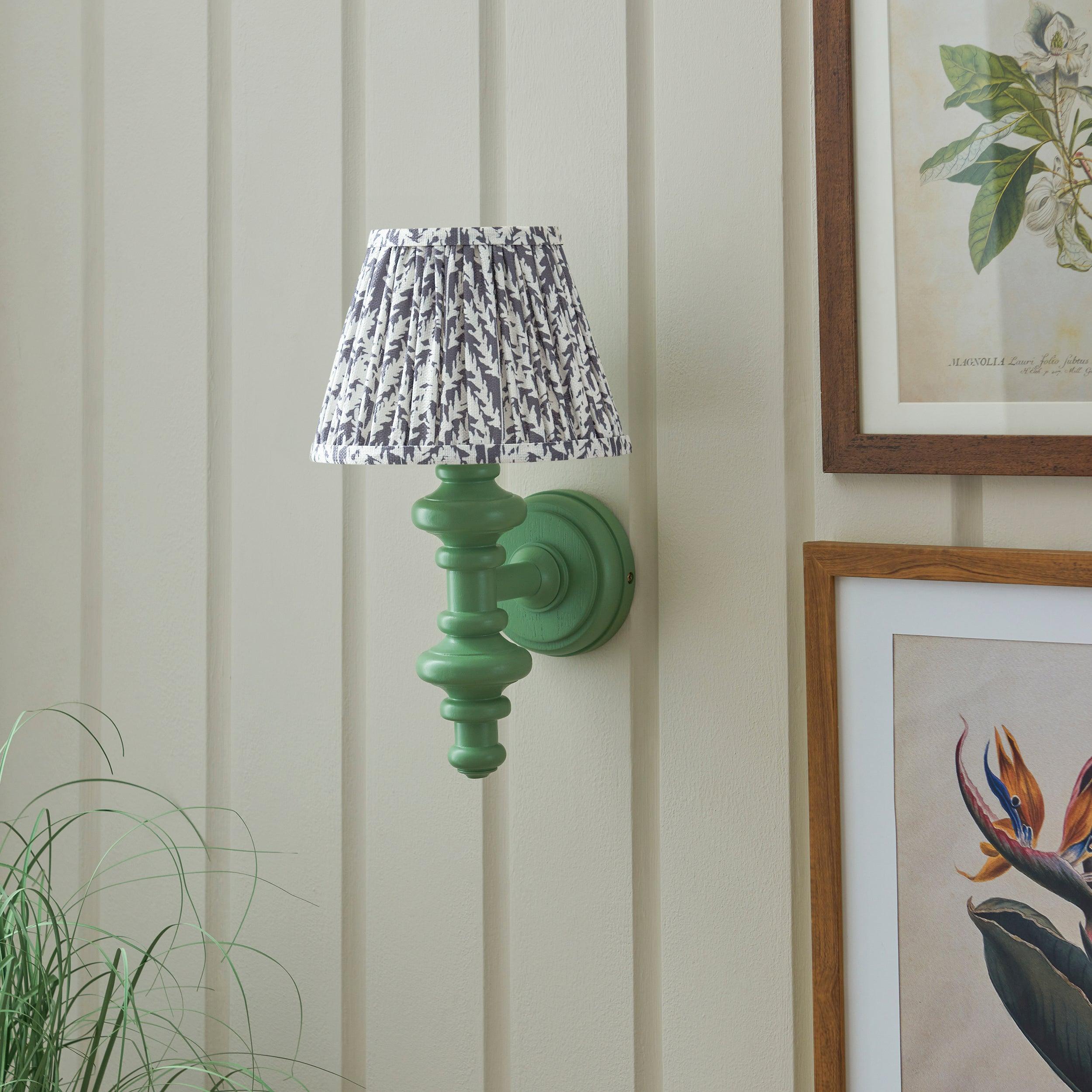 Carnaby Green Wall Light & Leaf 20cm Pearl Grey Shade