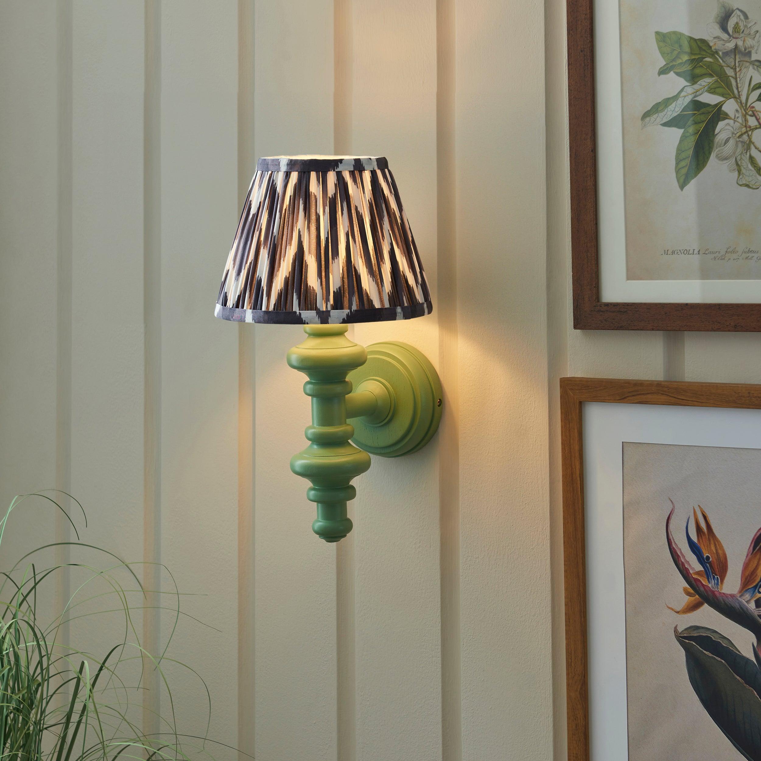Carnaby Green Wall Light & Zigzag 20cm Pearl Grey Shade