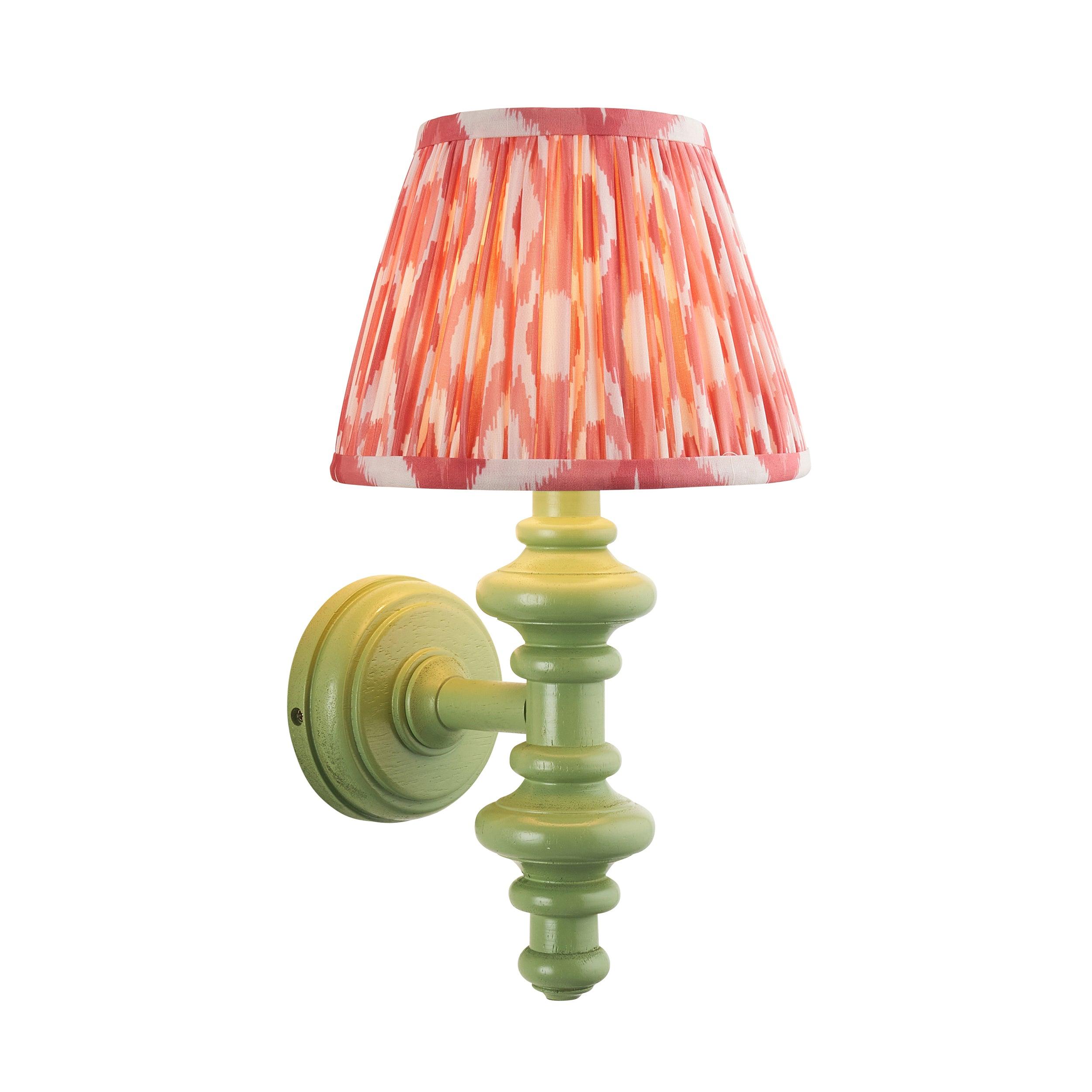 Carnaby Green Wall Light & Ikat 20cm Coral Pink Shade