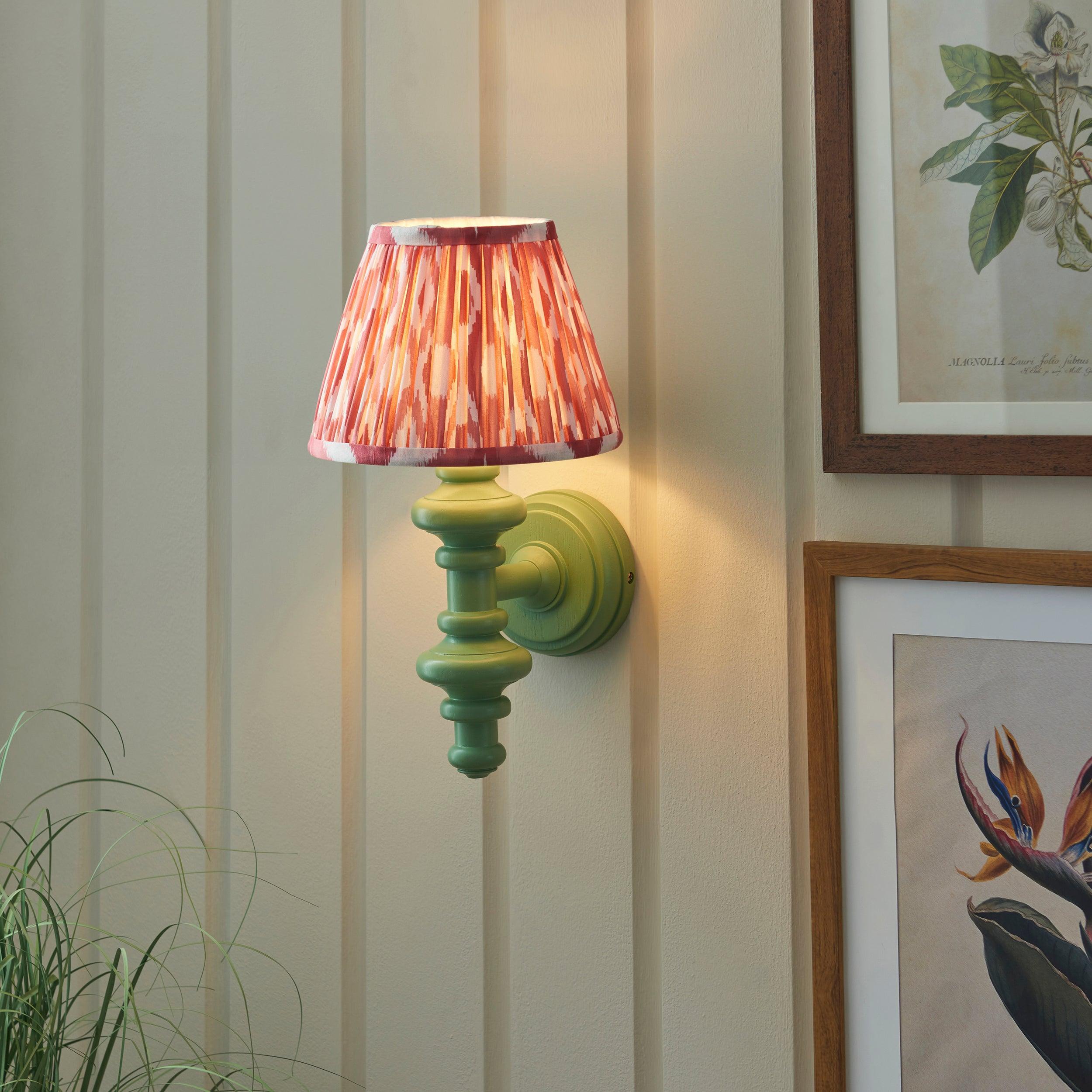 Carnaby Green Wall Light & Ikat 20cm Coral Pink Shade