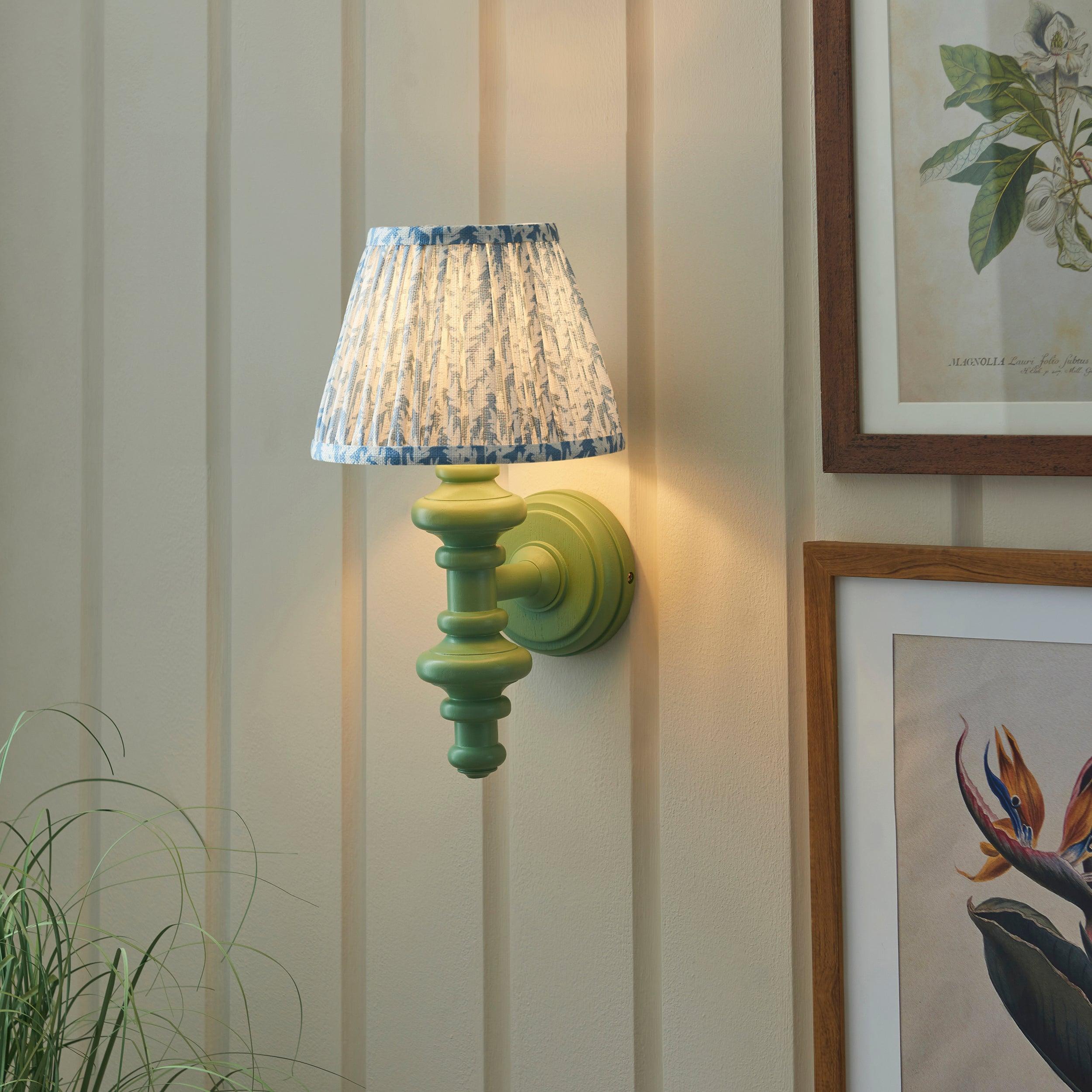 Carnaby Green Wall Light & Leaf 20cm Shell Bay Blue Shade