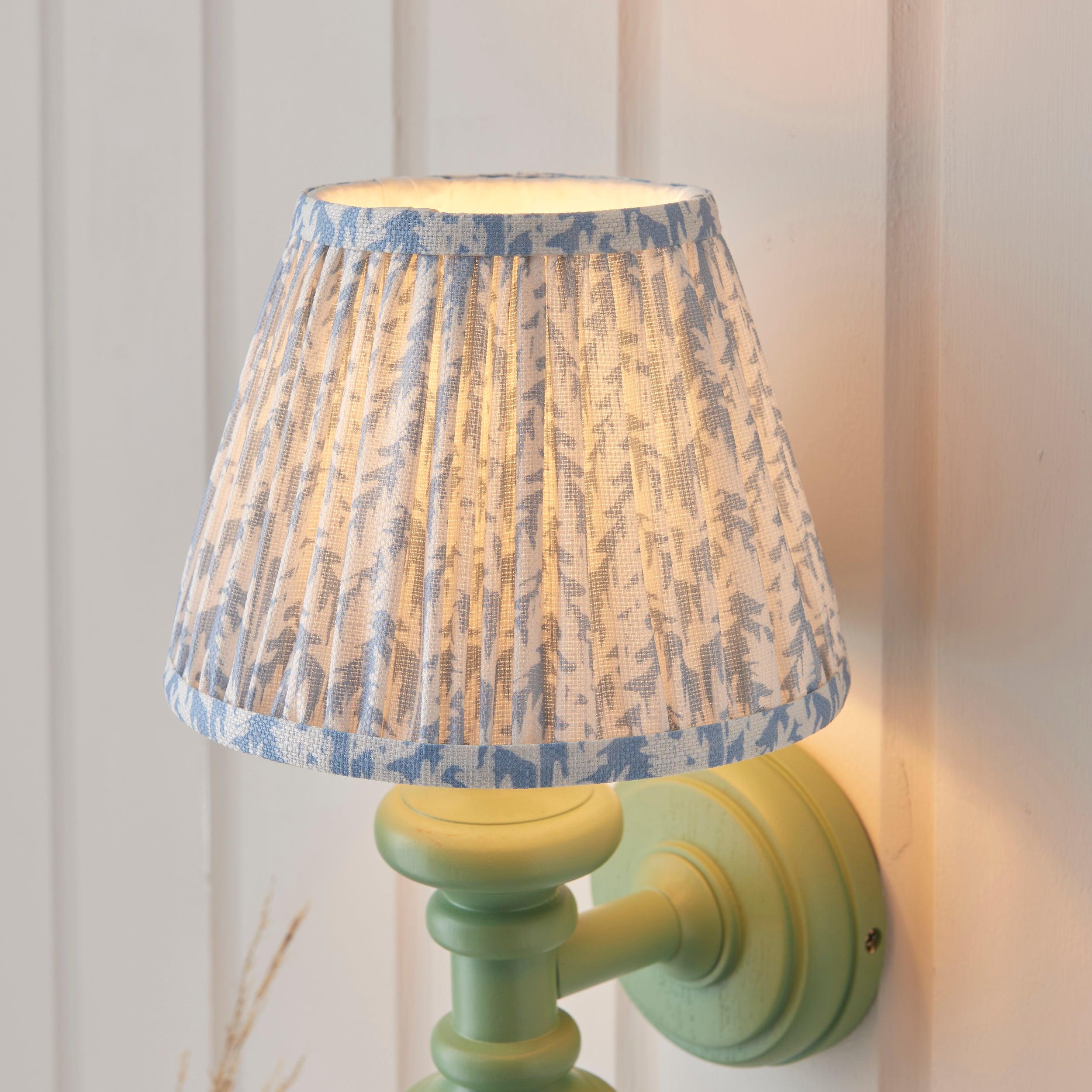 Carnaby Green Wall Light & Leaf 20cm Shell Bay Blue Shade