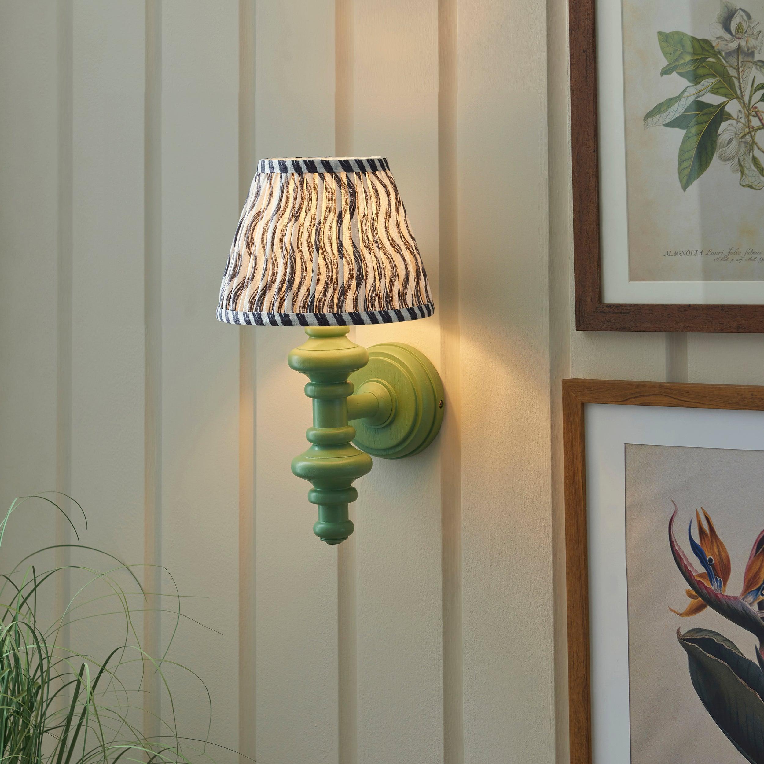 Carnaby Green Wall Light & Ripple 20cm Pearl Grey Shade