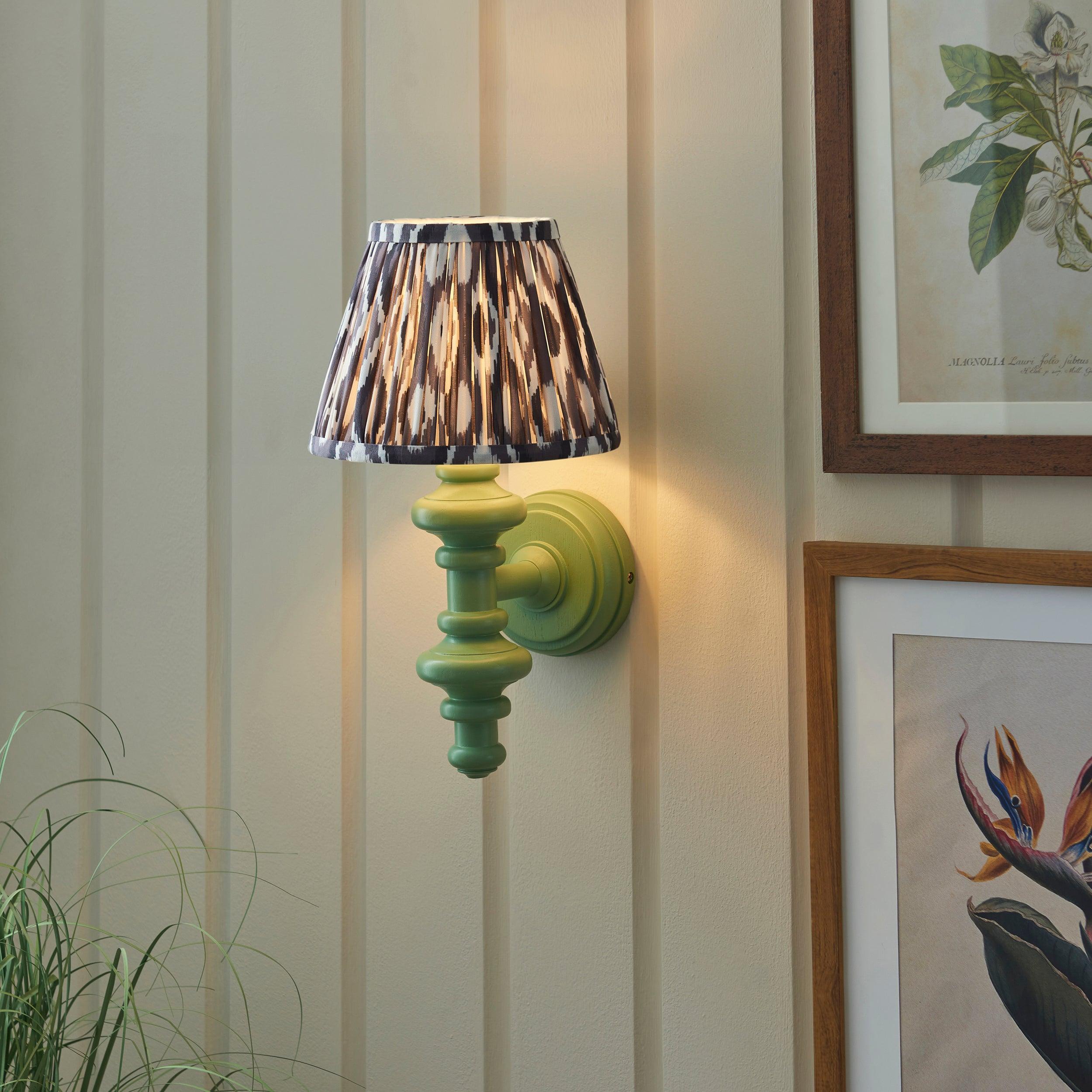 Carnaby Green Wall Light & Ikat 20cm Pearl Grey Shade