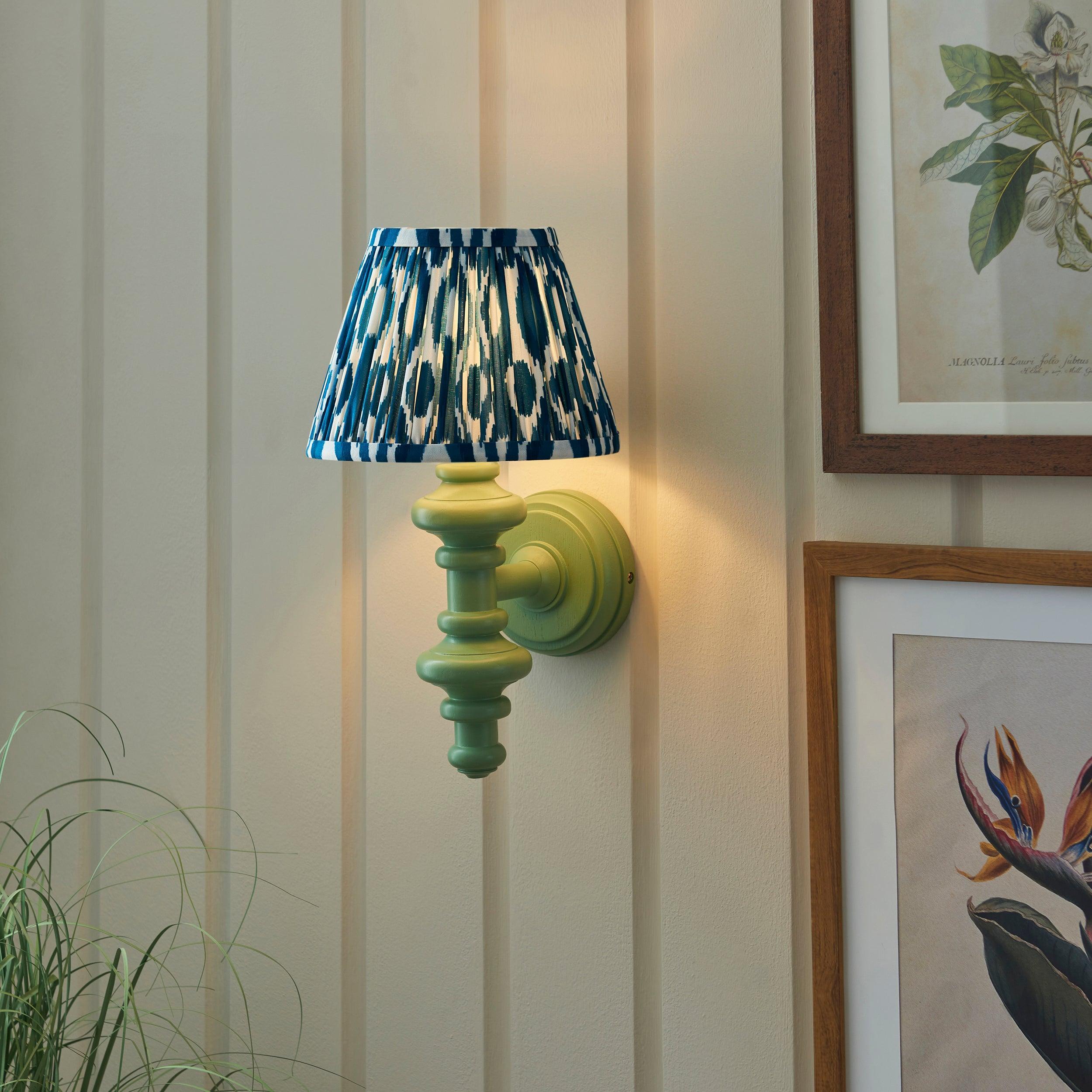 Carnaby Green Wall Light & Ikat 20cm Marlin Blue Shade