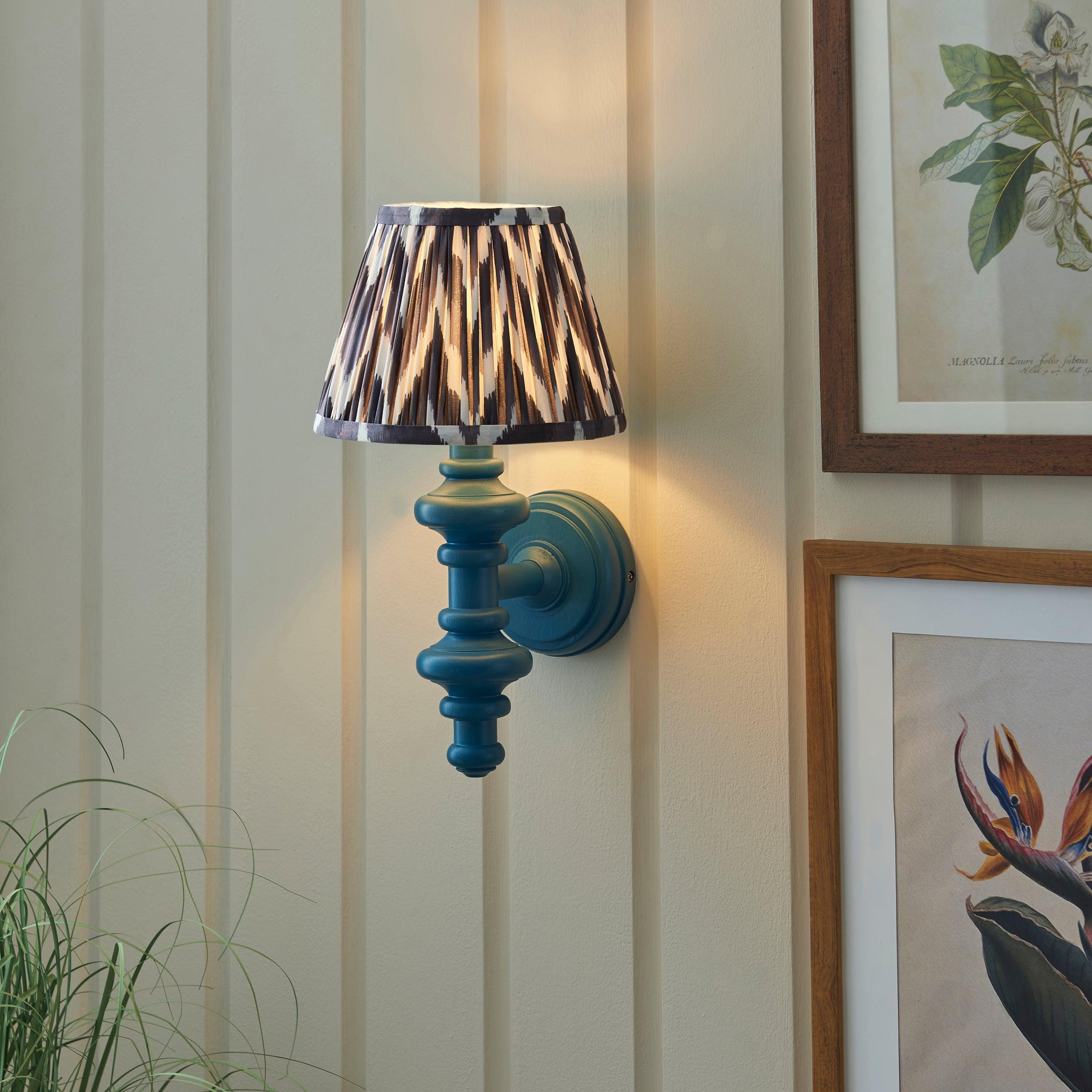 Carnaby Blue Wall Light & Zigzag 20cm Pearl Grey Shade