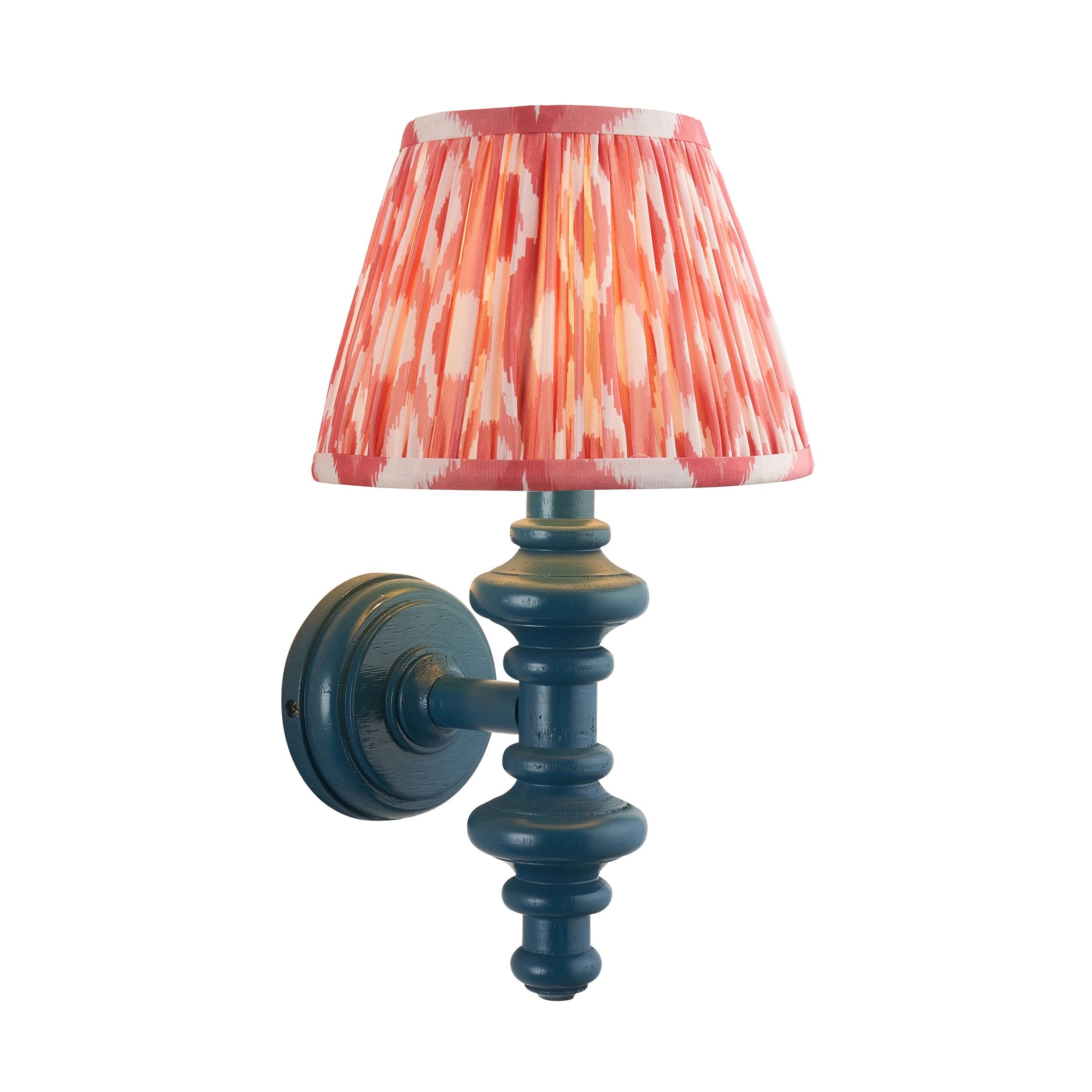 Carnaby Blue Wall Light & Ikat 20cm Coral Pink Shade