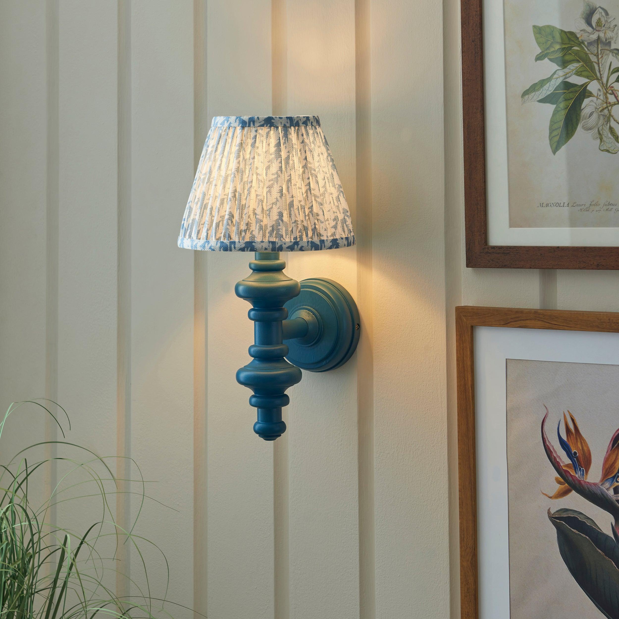 Carnaby Blue Wall Light & Leaf 20cm Shell Bay Blue Shade