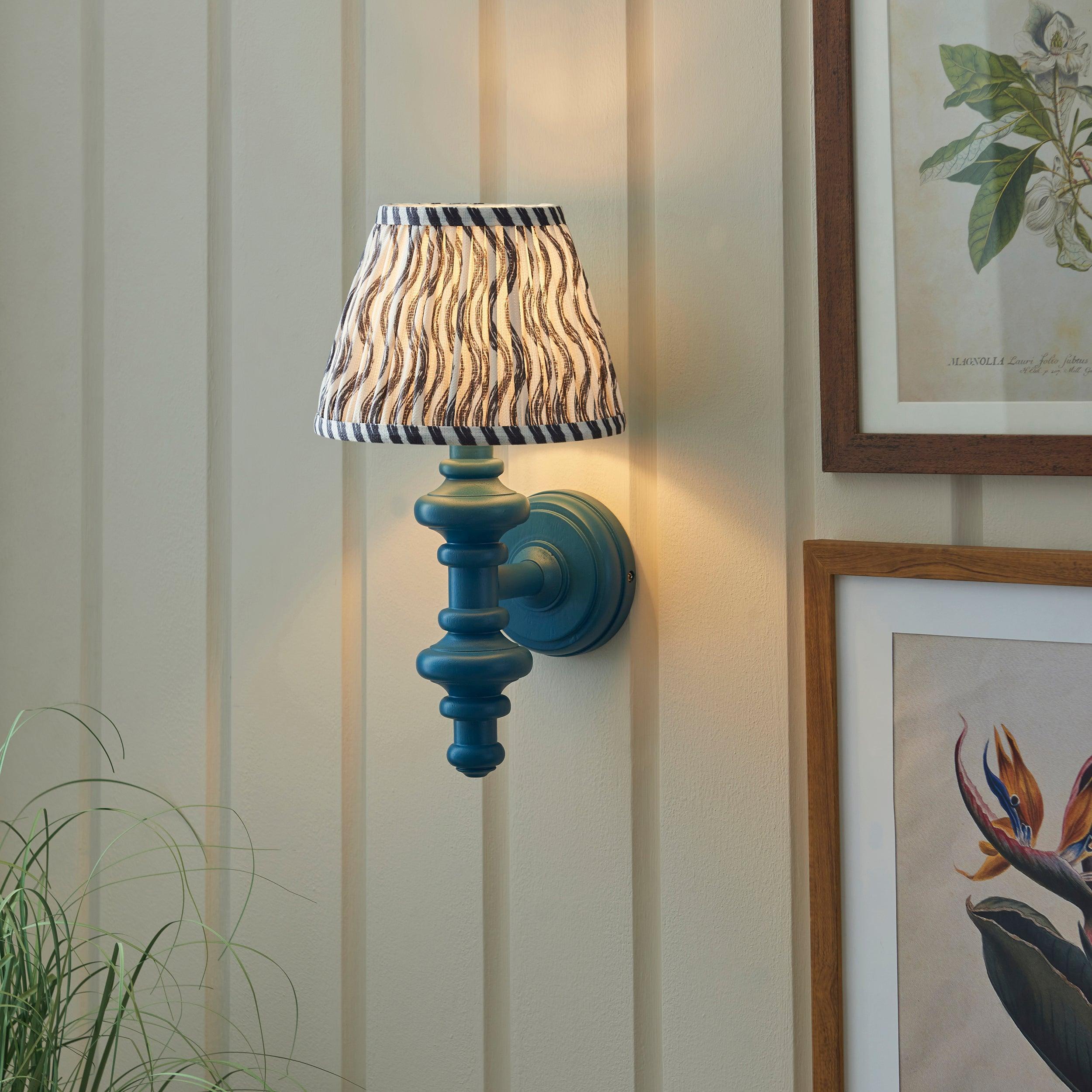 Carnaby Blue Wall Light & Ripple 20cm Pearl Grey Shade