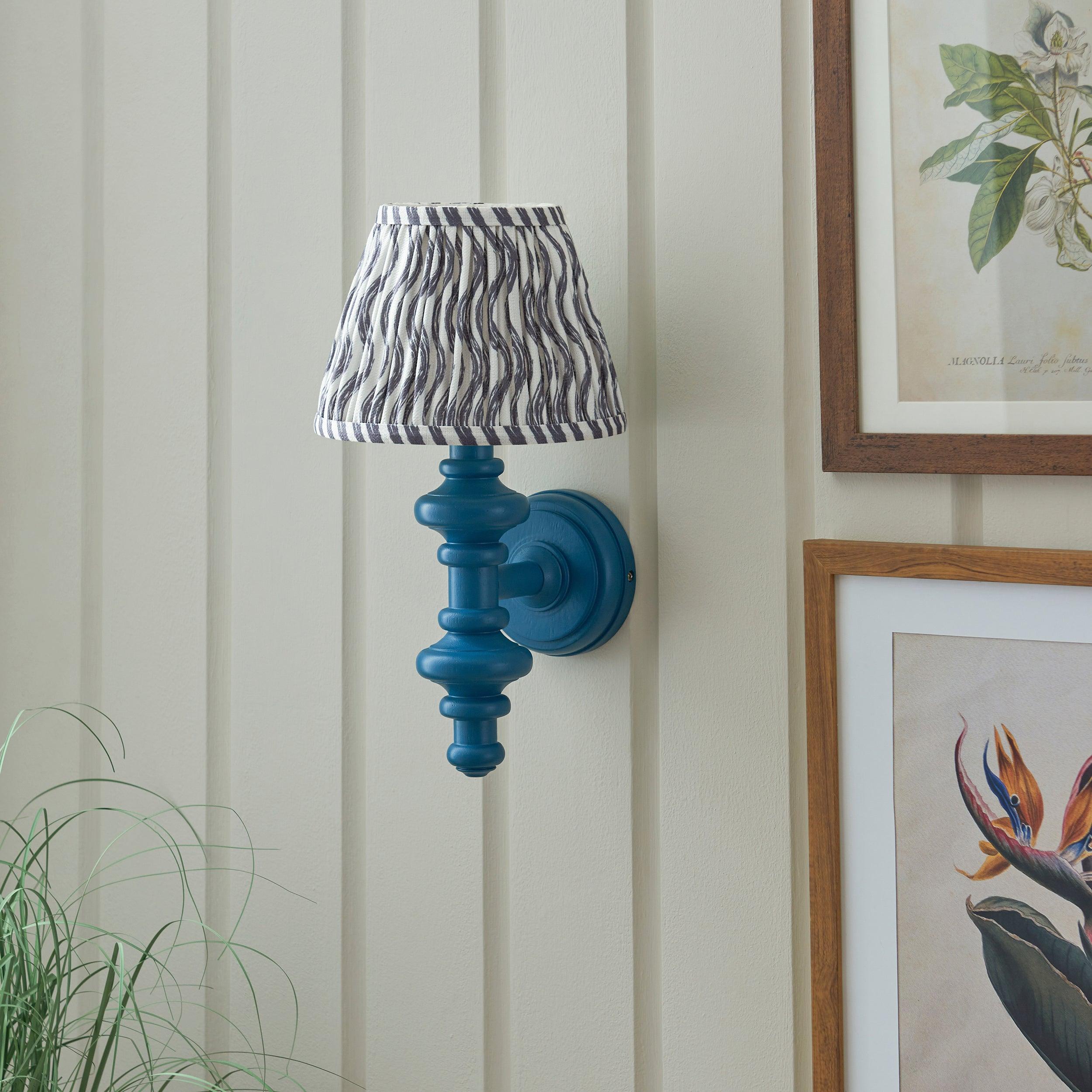 Carnaby Blue Wall Light & Ripple 20cm Pearl Grey Shade