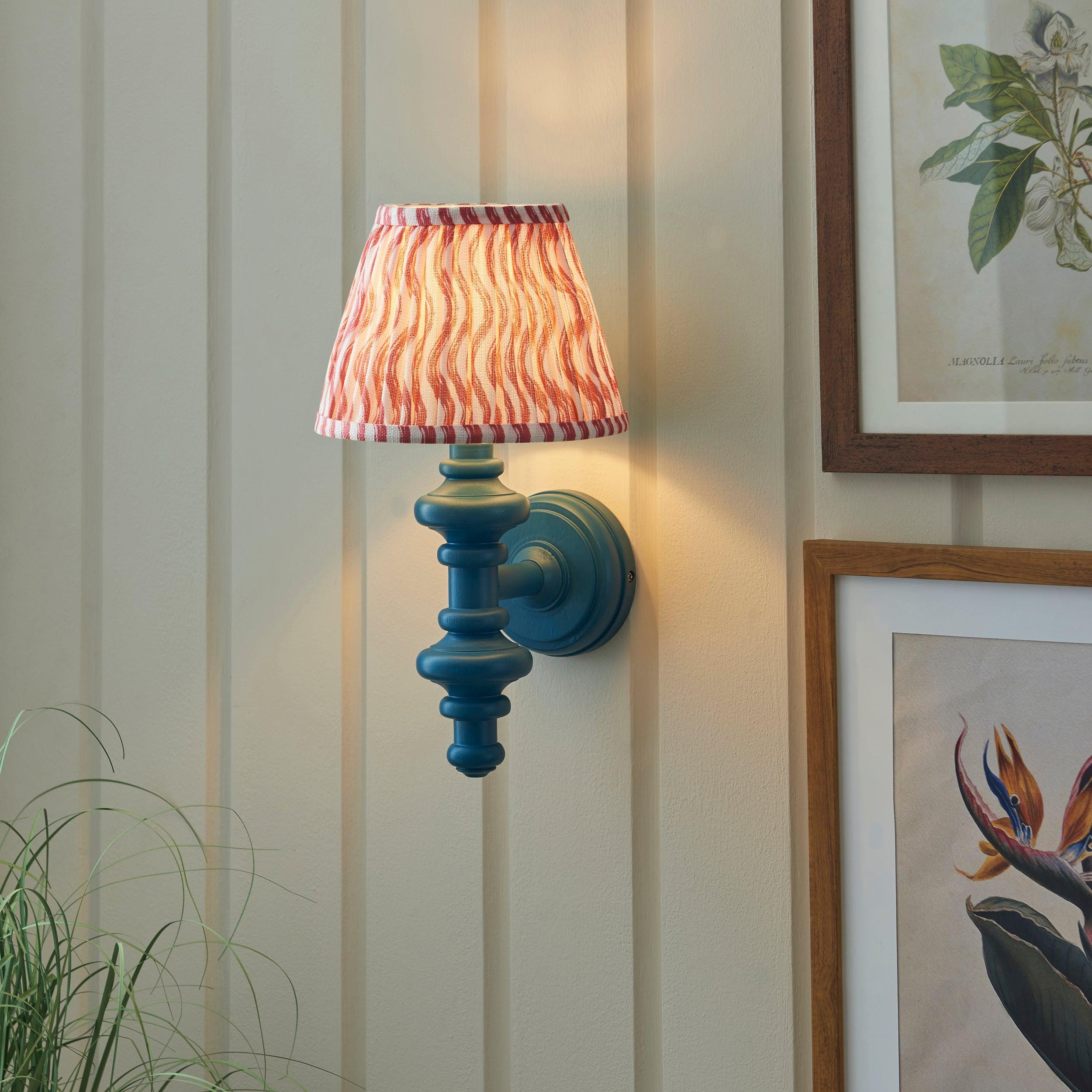 Carnaby Blue Wall Light & Ripple 20cm Coral Pink Shade