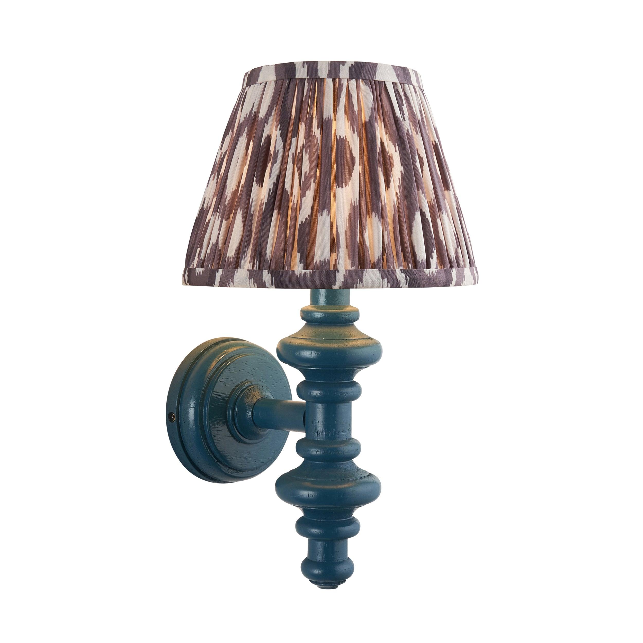 Carnaby Blue Wall Light & Ikat 20cm Pearl Grey Shade