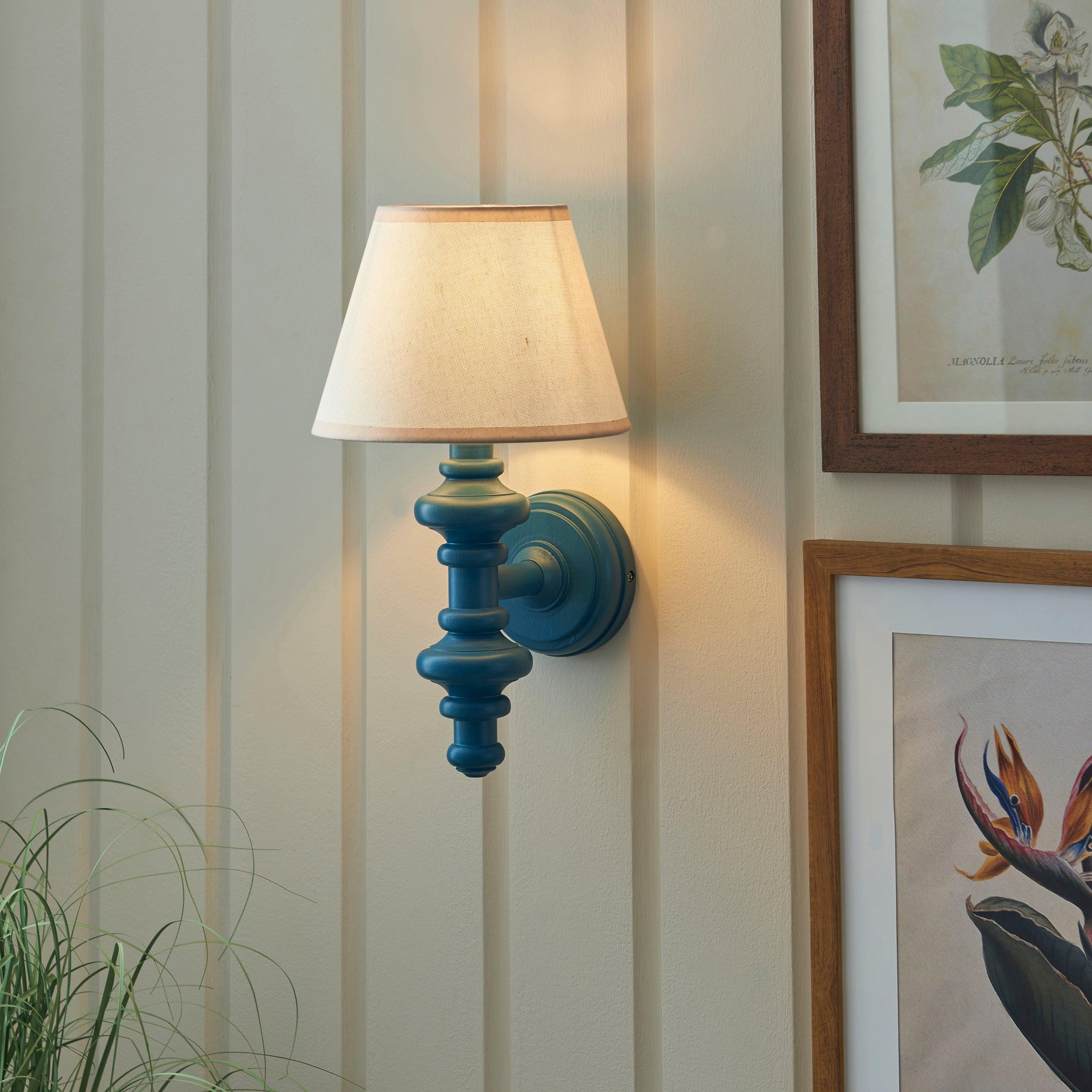 Carnaby Blue Wall Light & Ivy 20cm Vintage white Shade