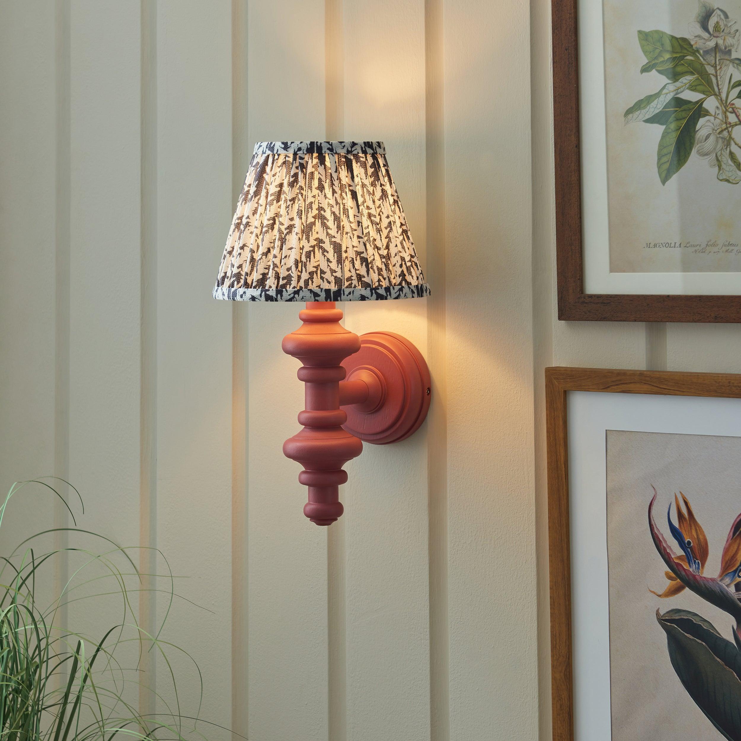 Carnaby Pink Wall Light & Leaf 20cm Pearl Grey Shade