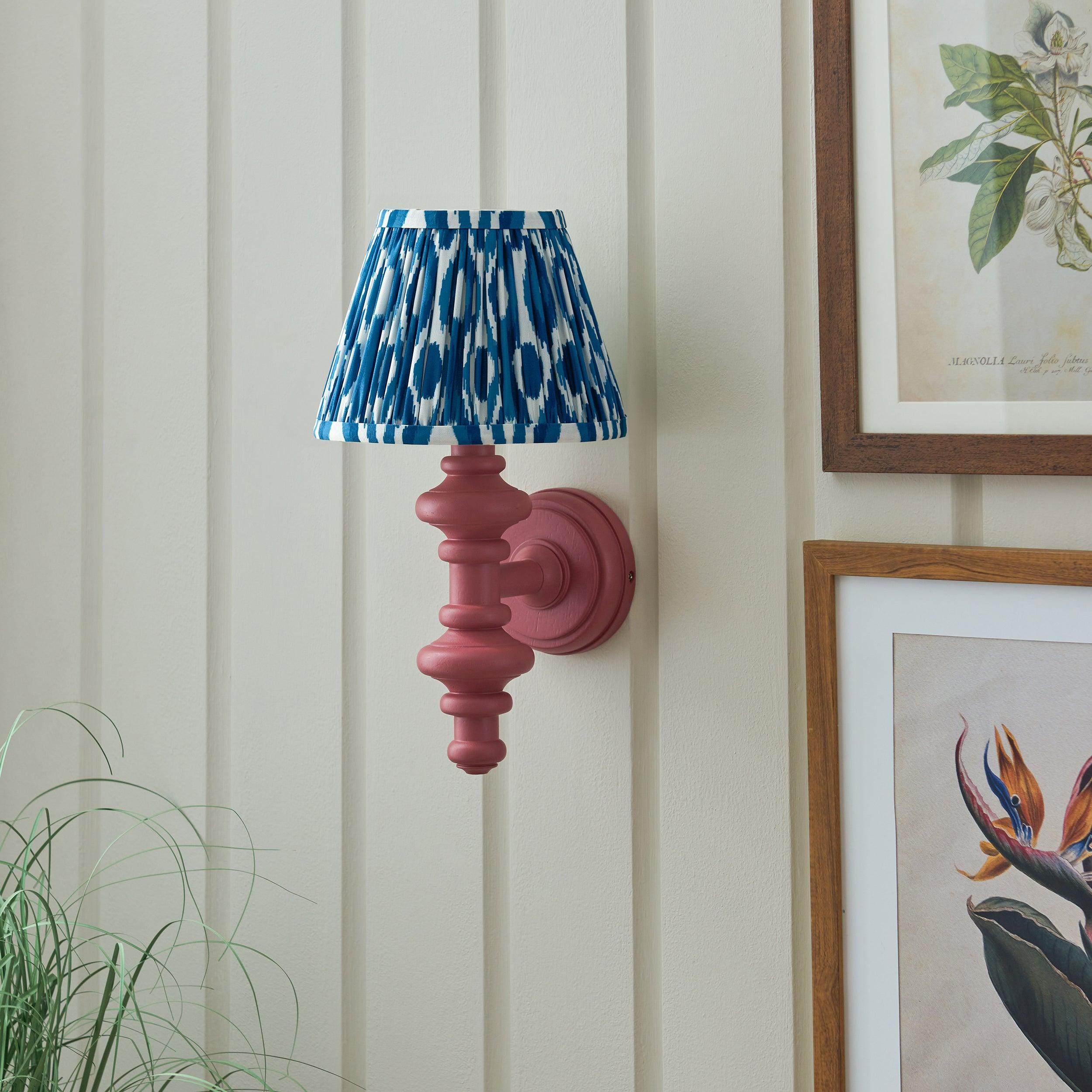 Carnaby Pink Wall Light & Ikat 20cm Marlin Blue Shade