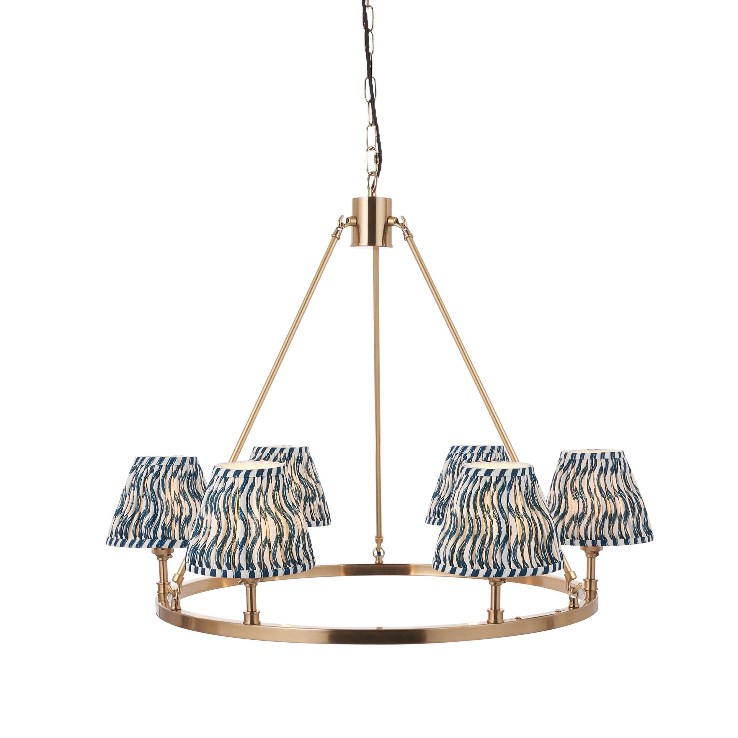 Chester Large Brass Ceiling Pendant Light With Blue Leaf 16cm Shades