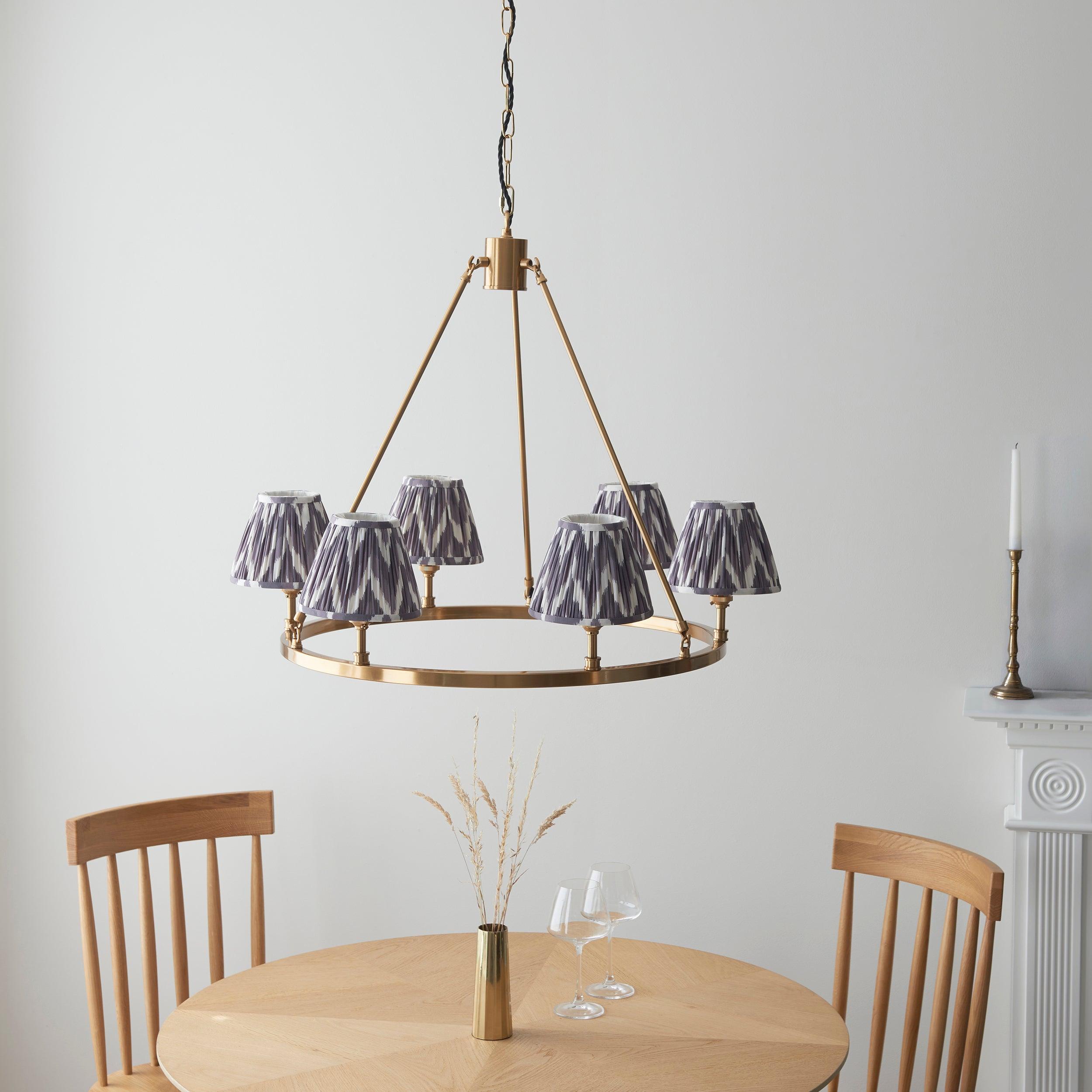 Chester Large Brass Ceiling Pendant Light With Grey Zigzag 16cm Shades