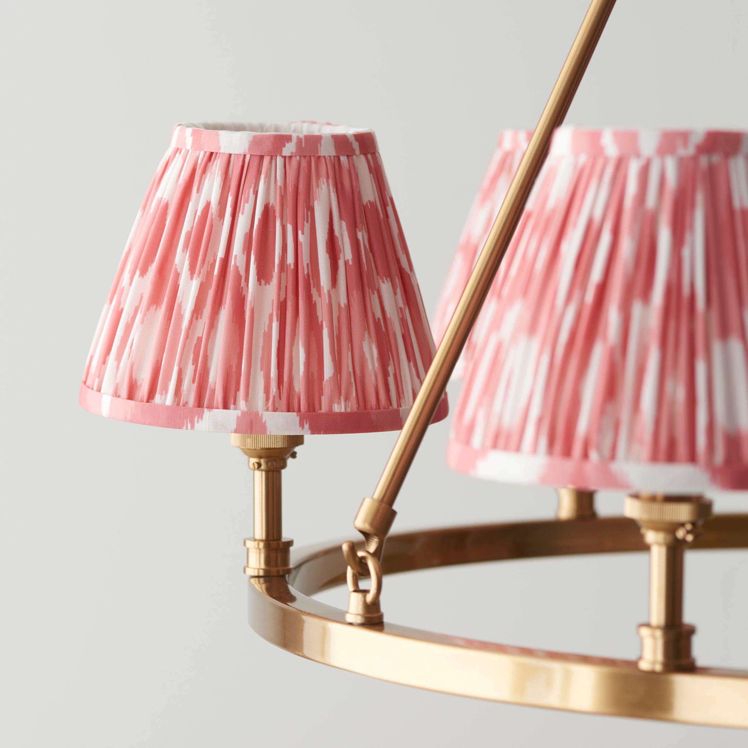 Chester Large Brass Ceiling Pendant Light With Pink Ikat 16cm Shades