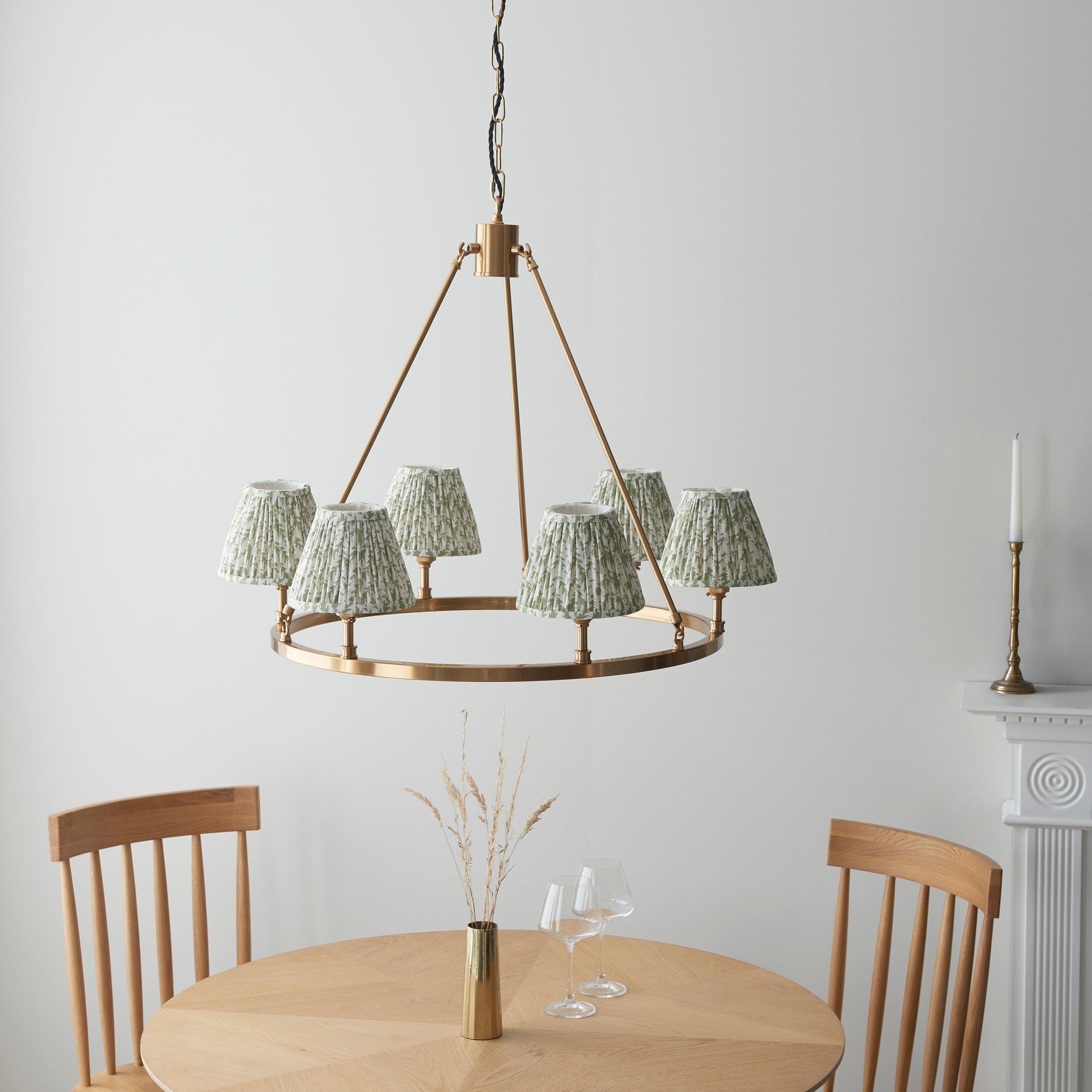 Chester Large Brass Ceiling Pendant Light With Green Leaf 16cm Shades
