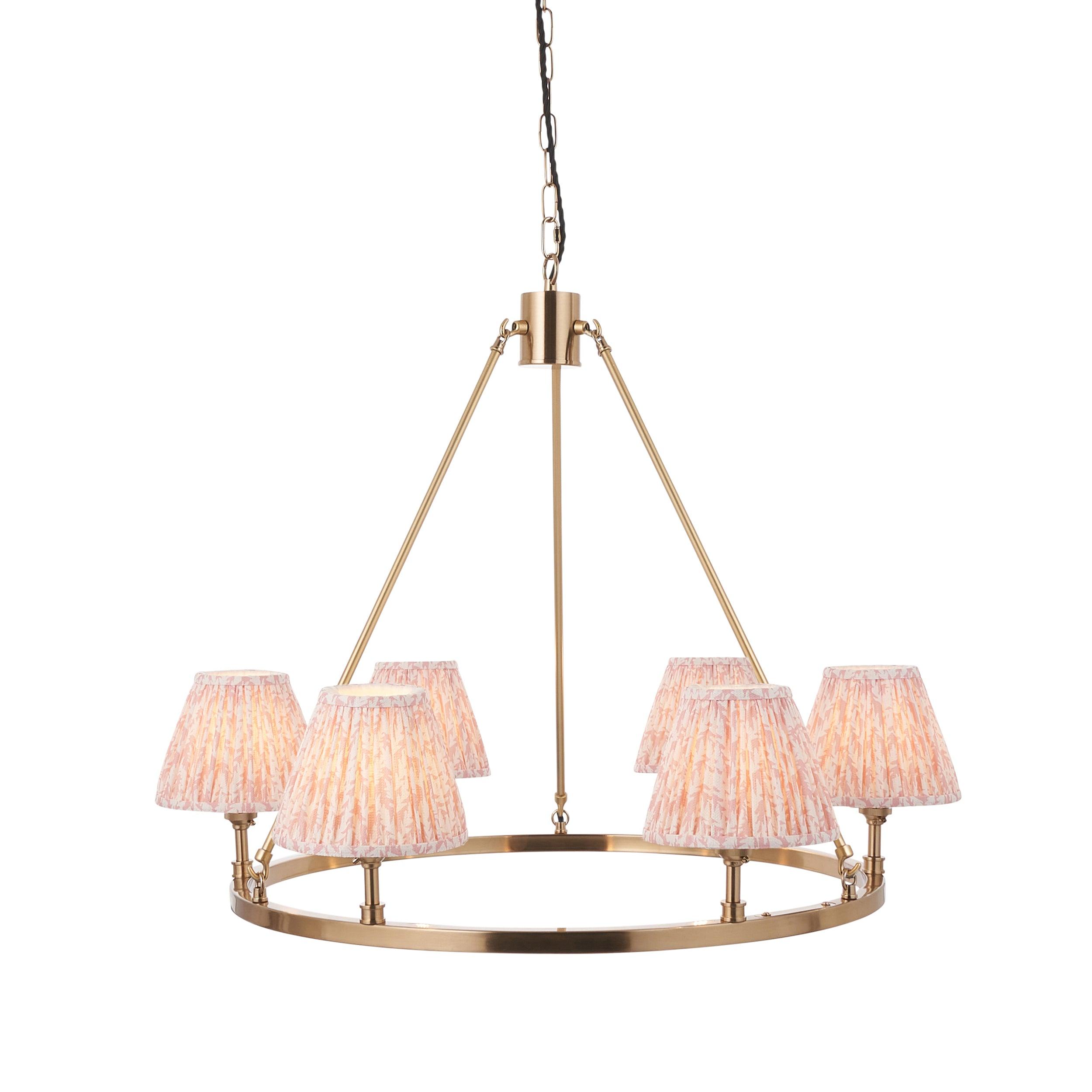 Chester Large Brass Ceiling Pendant Light With Peachy Leaf 16cm Shades