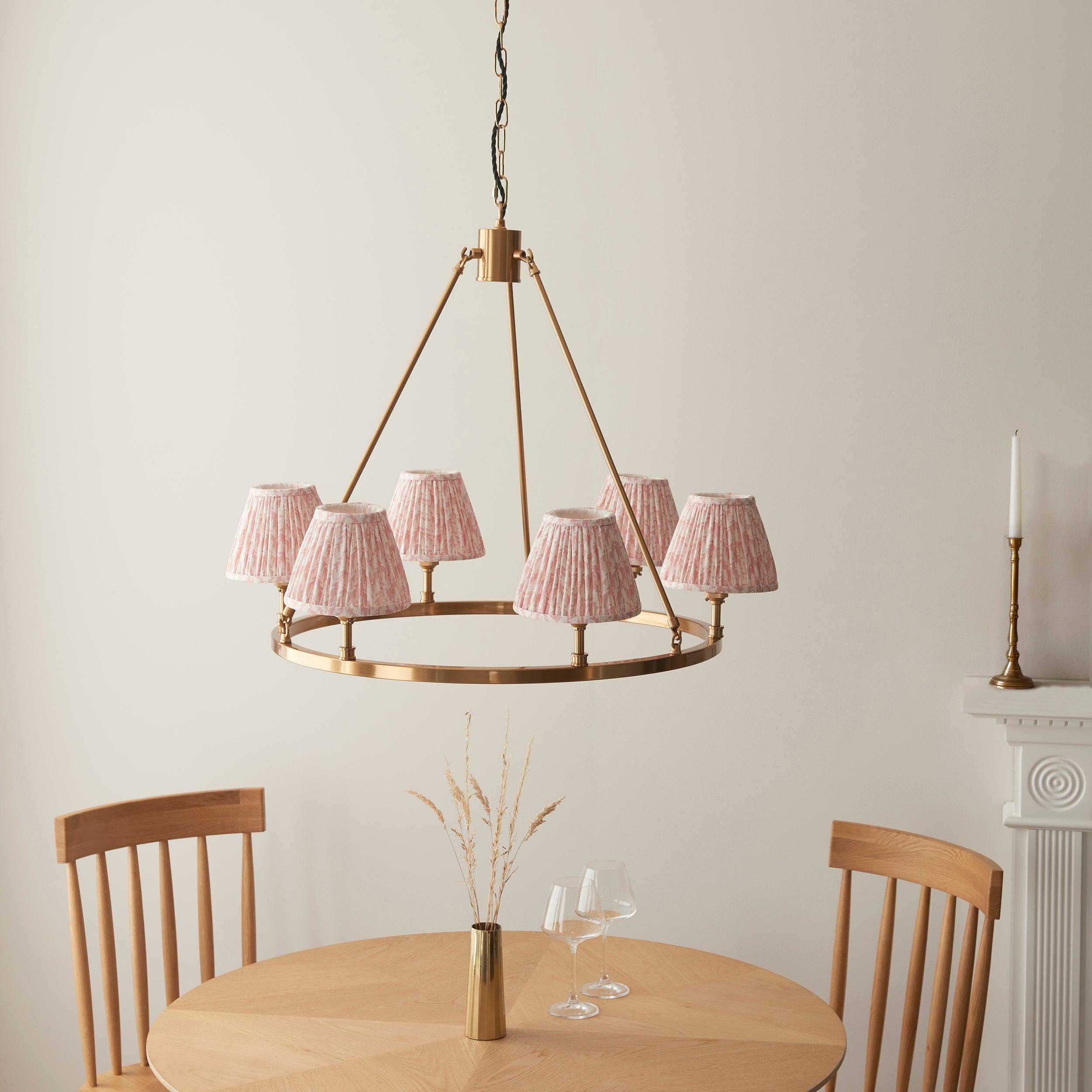 Chester Large Brass Ceiling Pendant Light With Peachy Leaf 16cm Shades
