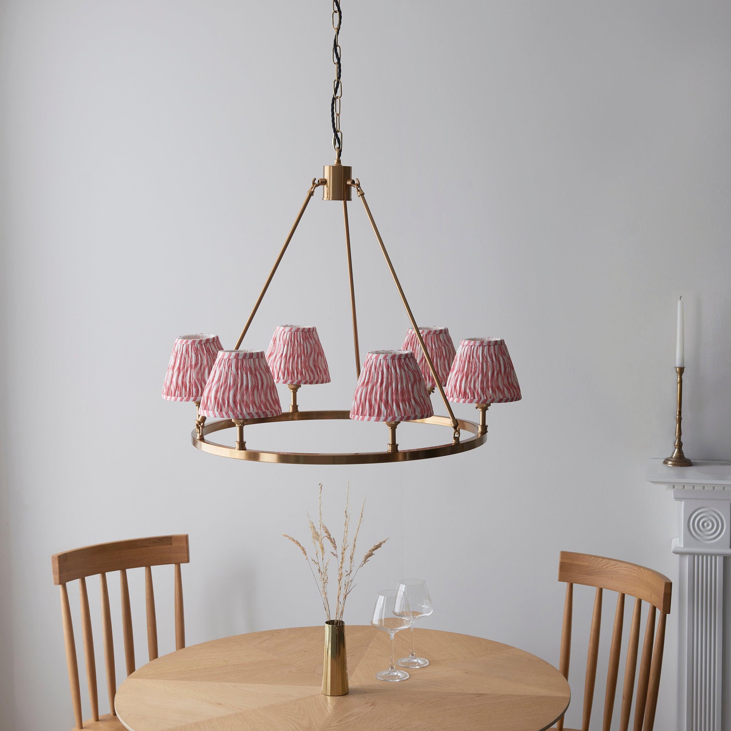 Chester Large Brass Ceiling Pendant Light With Pink Ripple 16cm Shades