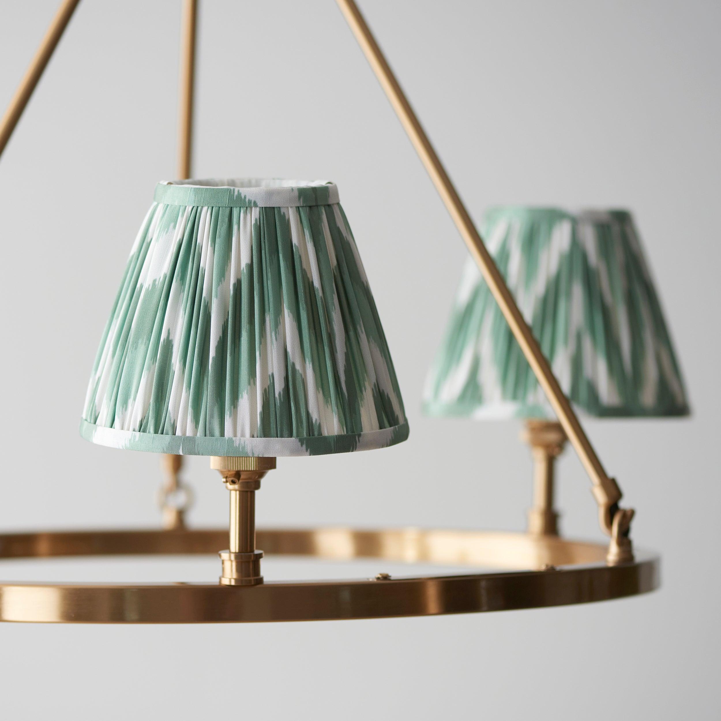 Chester Large Brass Ceiling Pendant Light With Green Zigzag 16cm Shades
